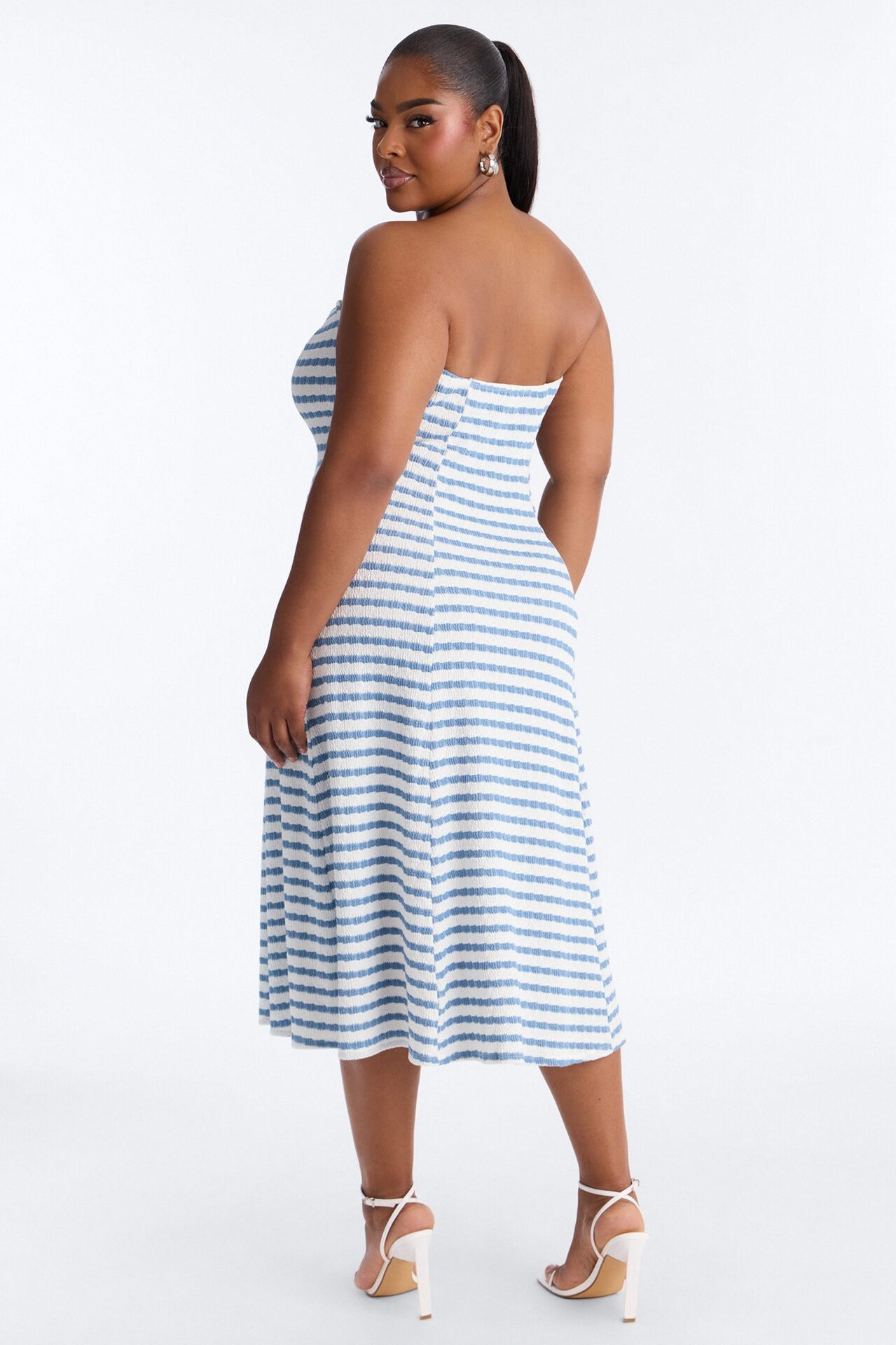Celia Striped Textured Midi Dress - Blue/combo