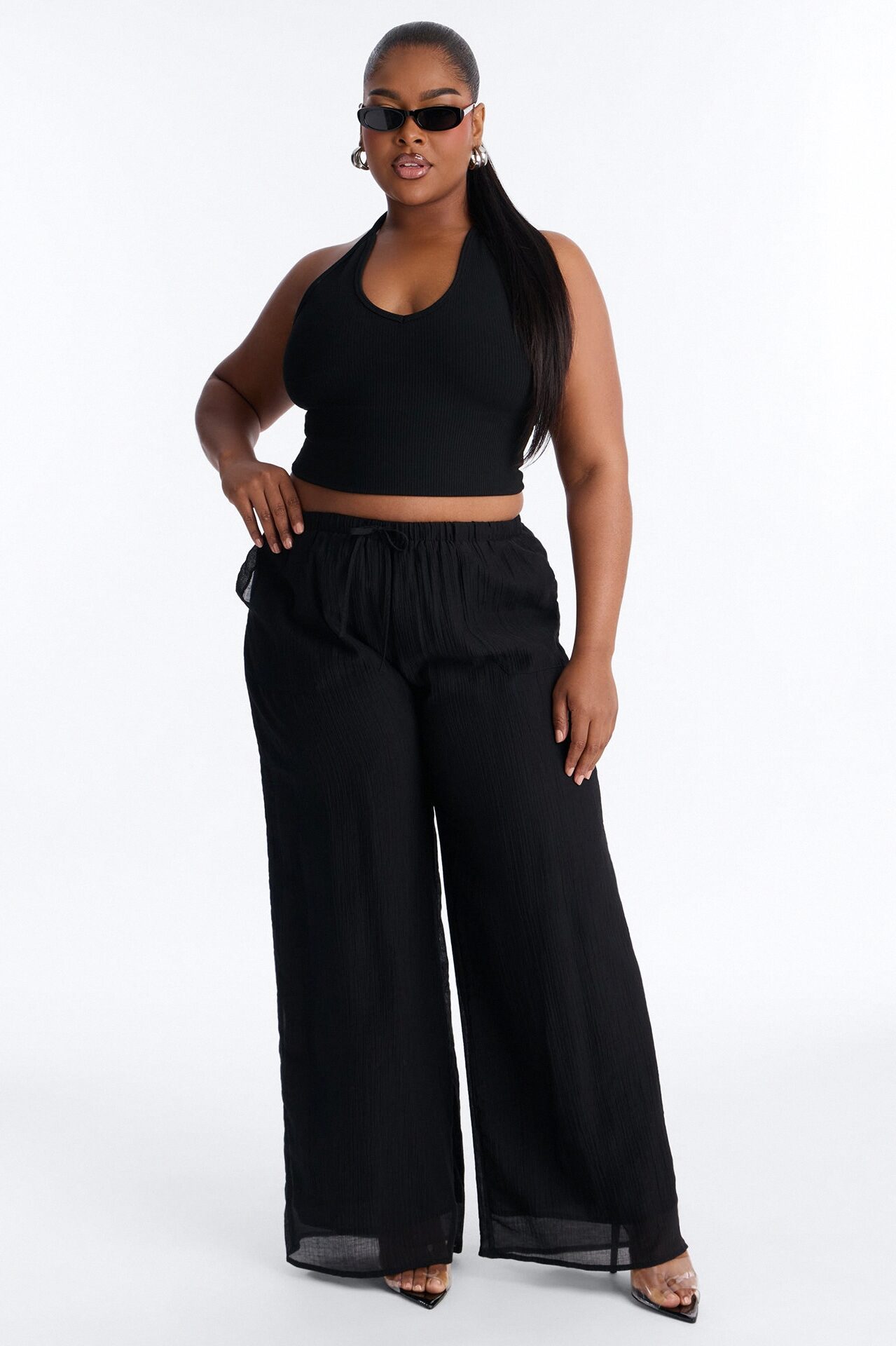 Vacay Babe Textured Wide Leg Pant - Black