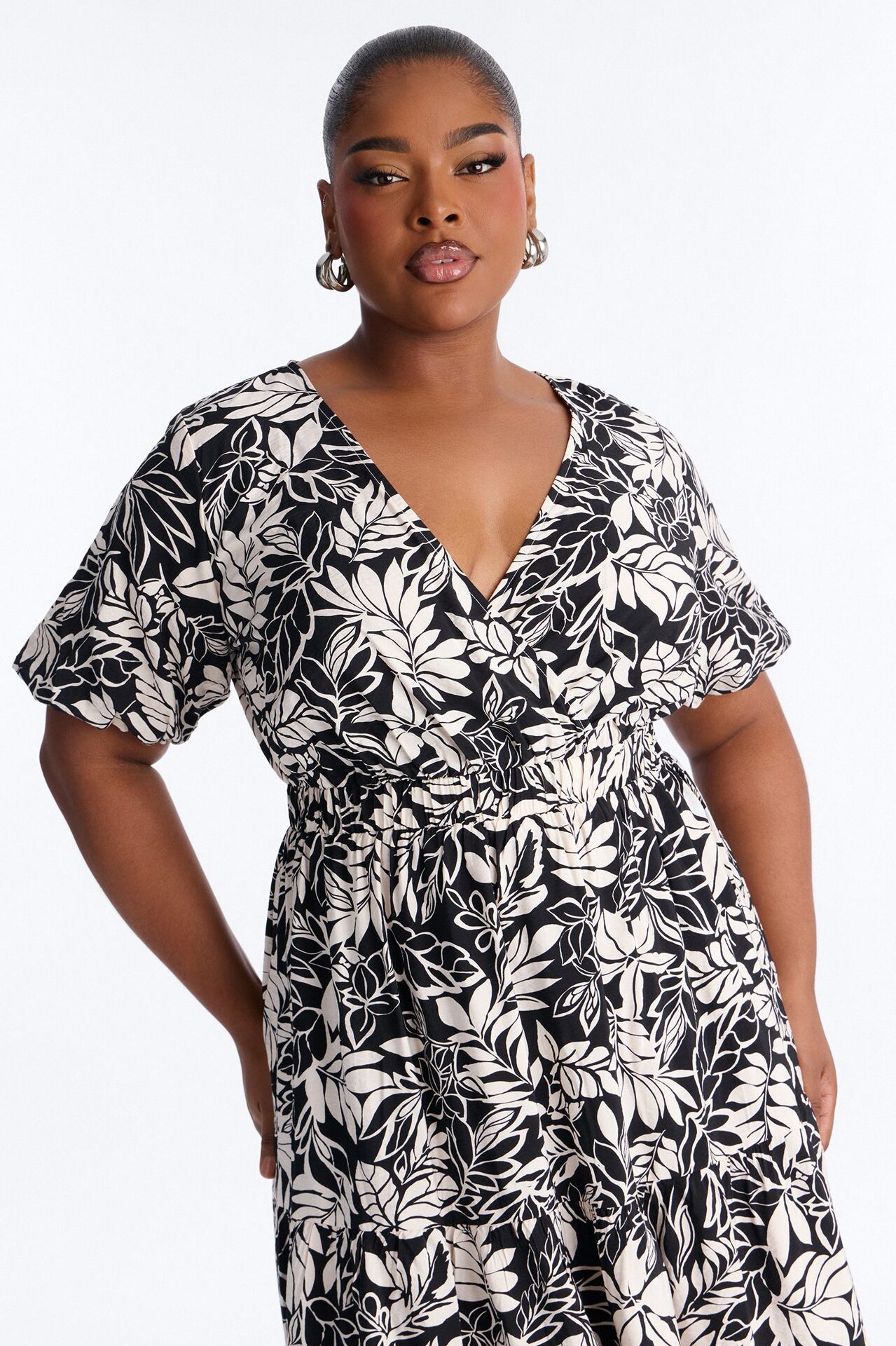 Elena Printed Midi Dress - Black/White