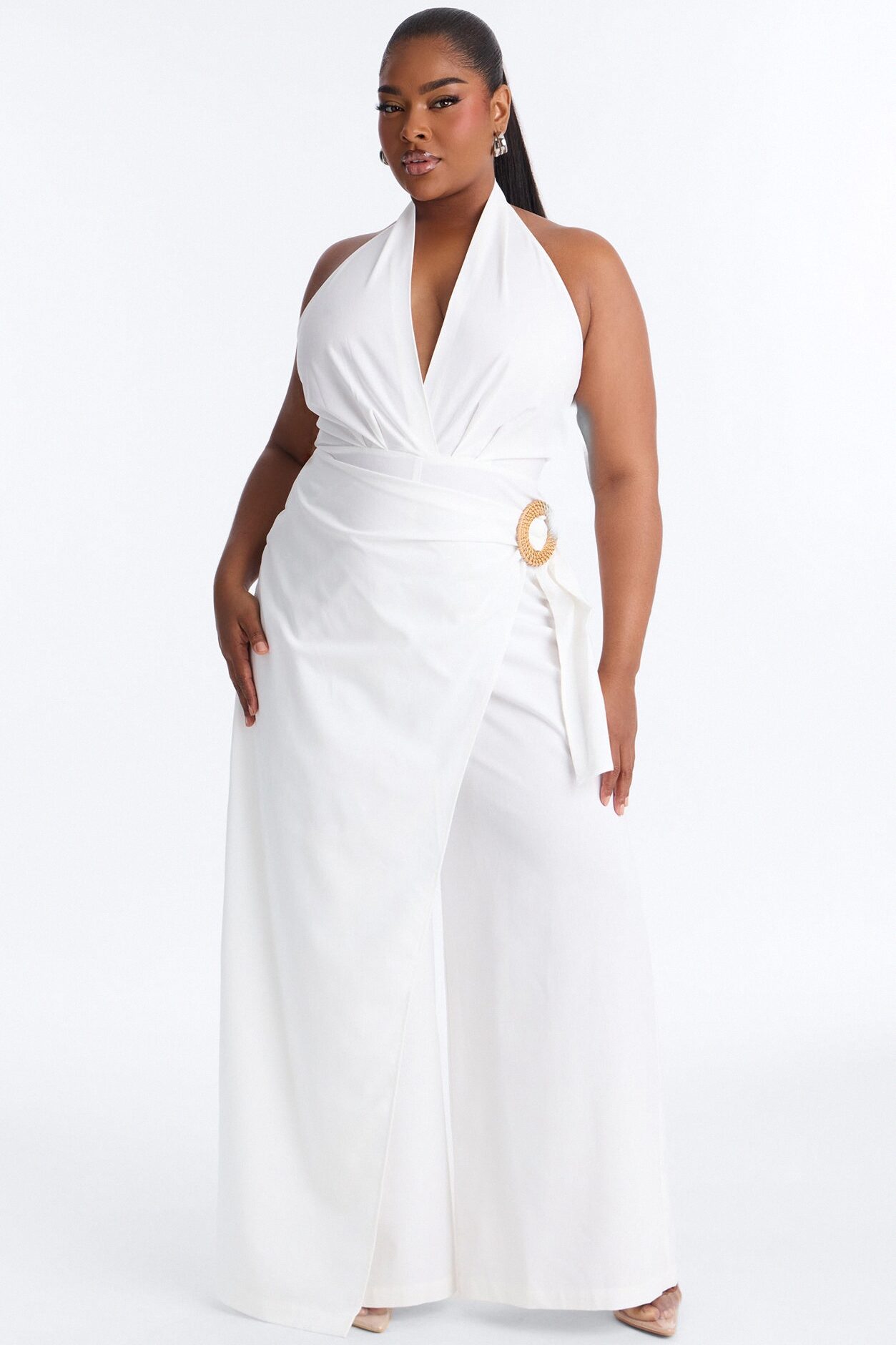 Tara Linen Halter Straight Leg Jumpsuit - White