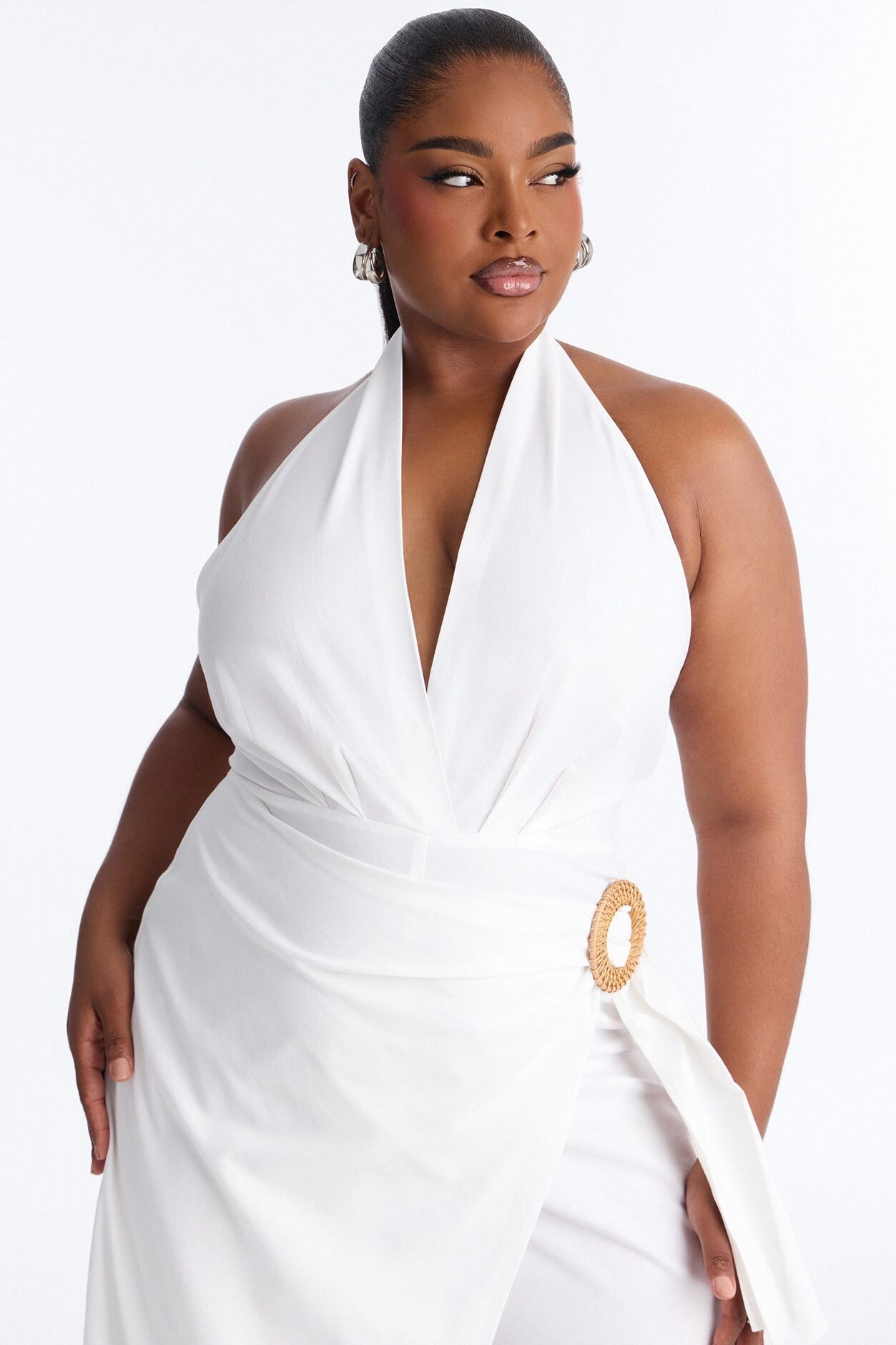 Tara Linen Halter Straight Leg Jumpsuit - White