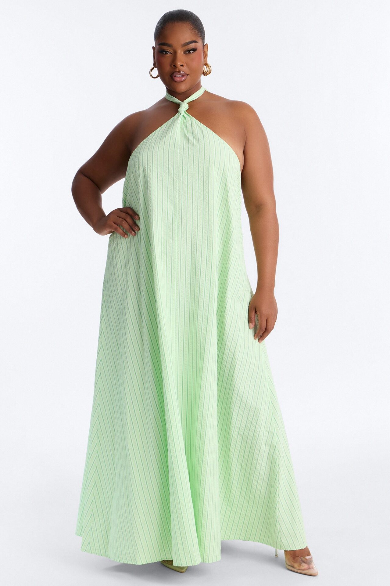 Palm Beach Halter Poplin Maxi Dress - Green