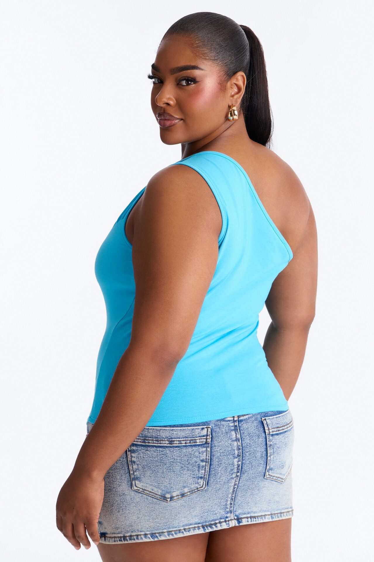 Malika Ruched One Shoulder Sleeveless Top - Blue