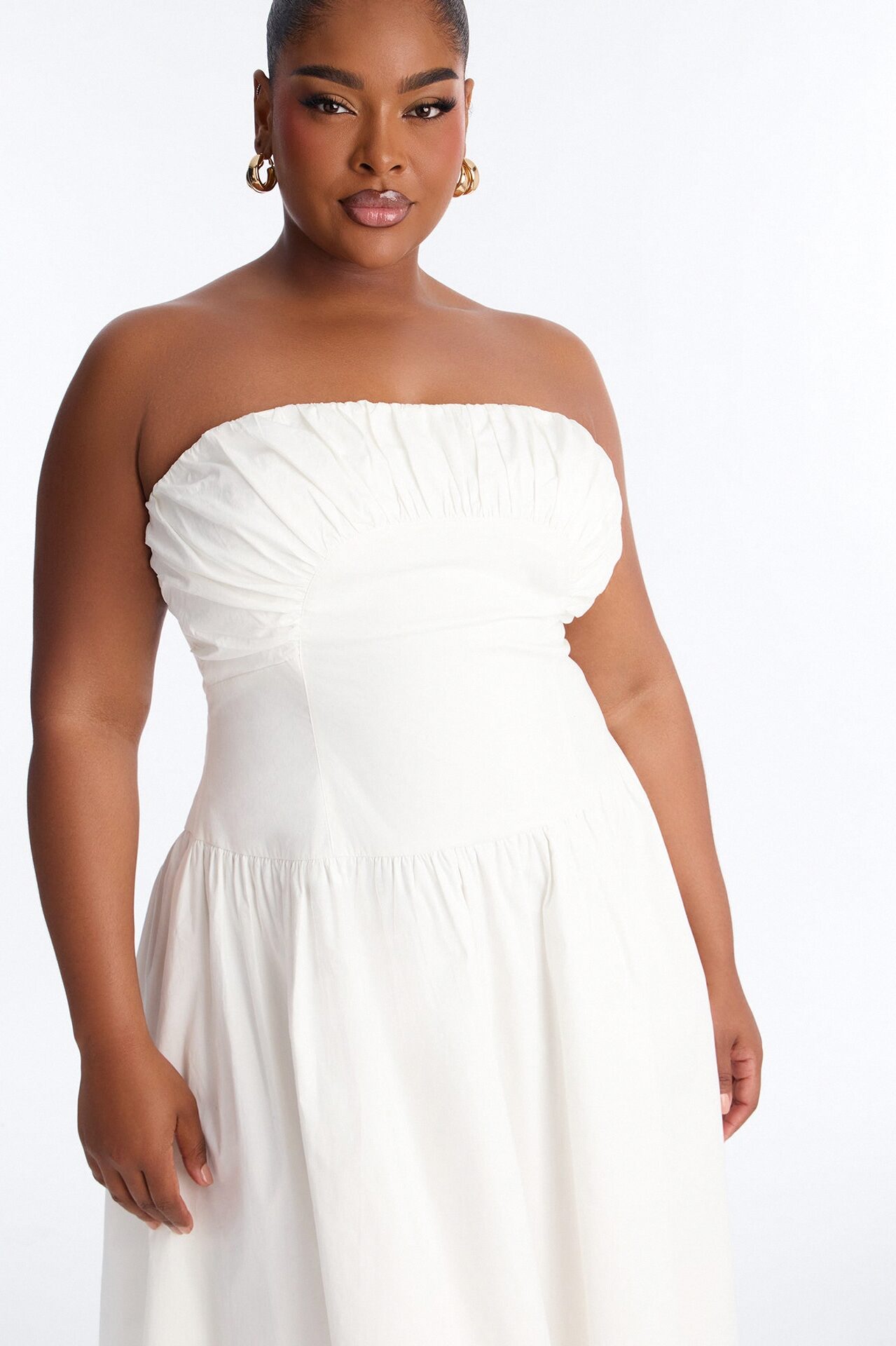 Jana Strapless Pleated Midi Dress - White