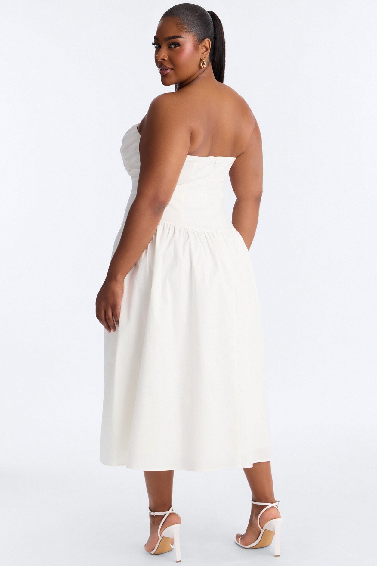Jana Strapless Pleated Midi Dress - White