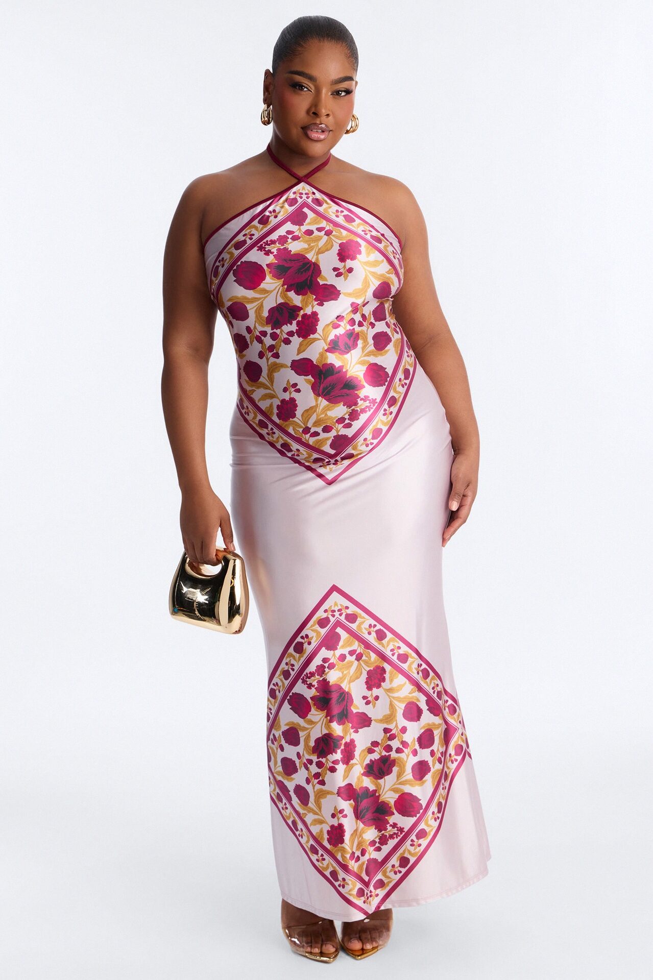 Dina Floral Satin Maxi Dress - Burgundy/combo
