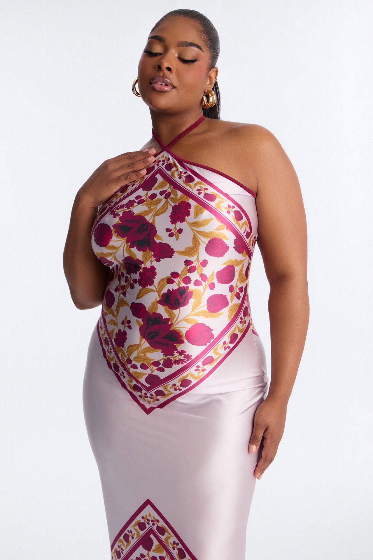Dina Floral Satin Maxi Dress - Burgundy/combo
