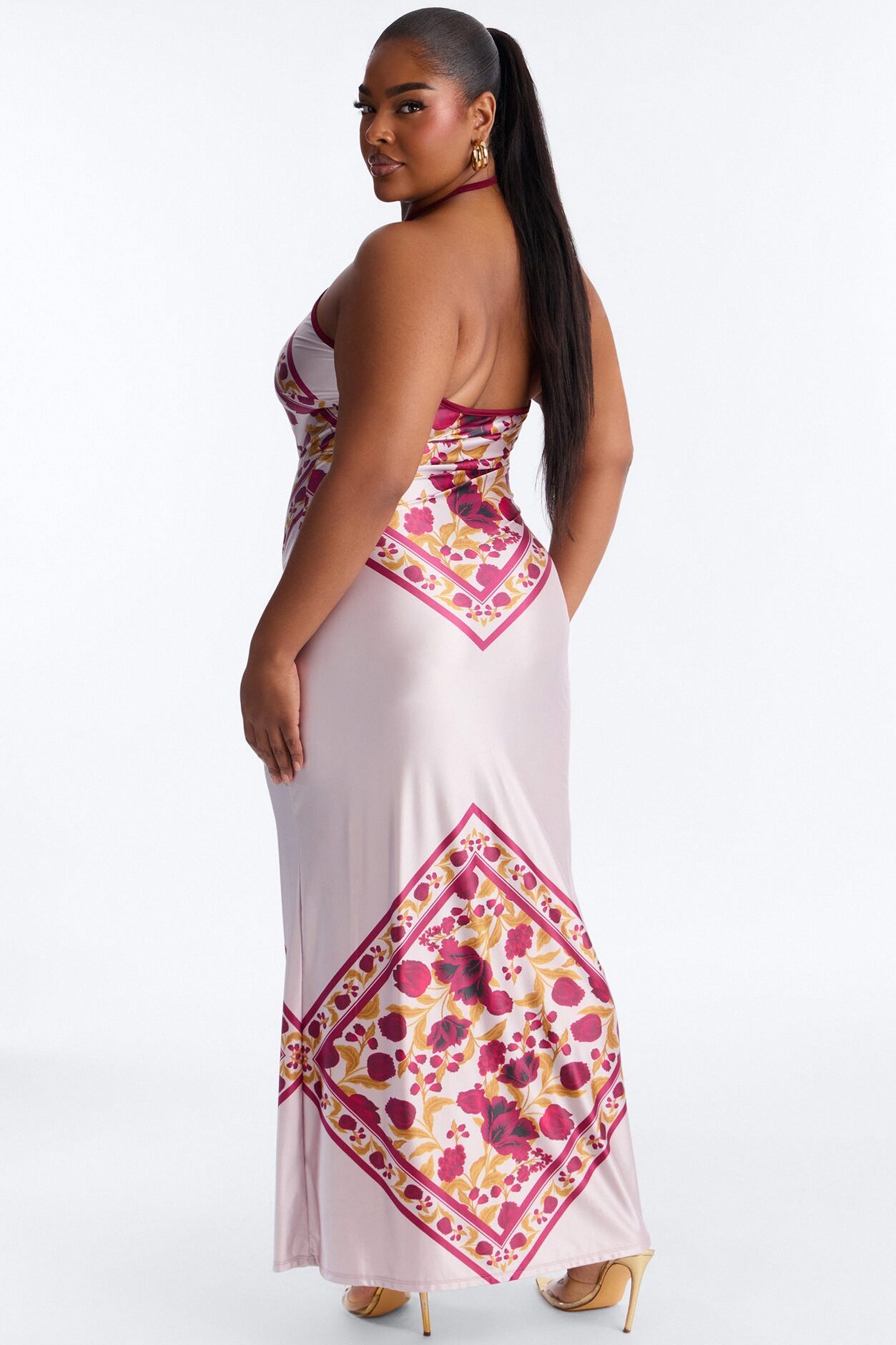 Dina Floral Satin Maxi Dress - Burgundy/combo