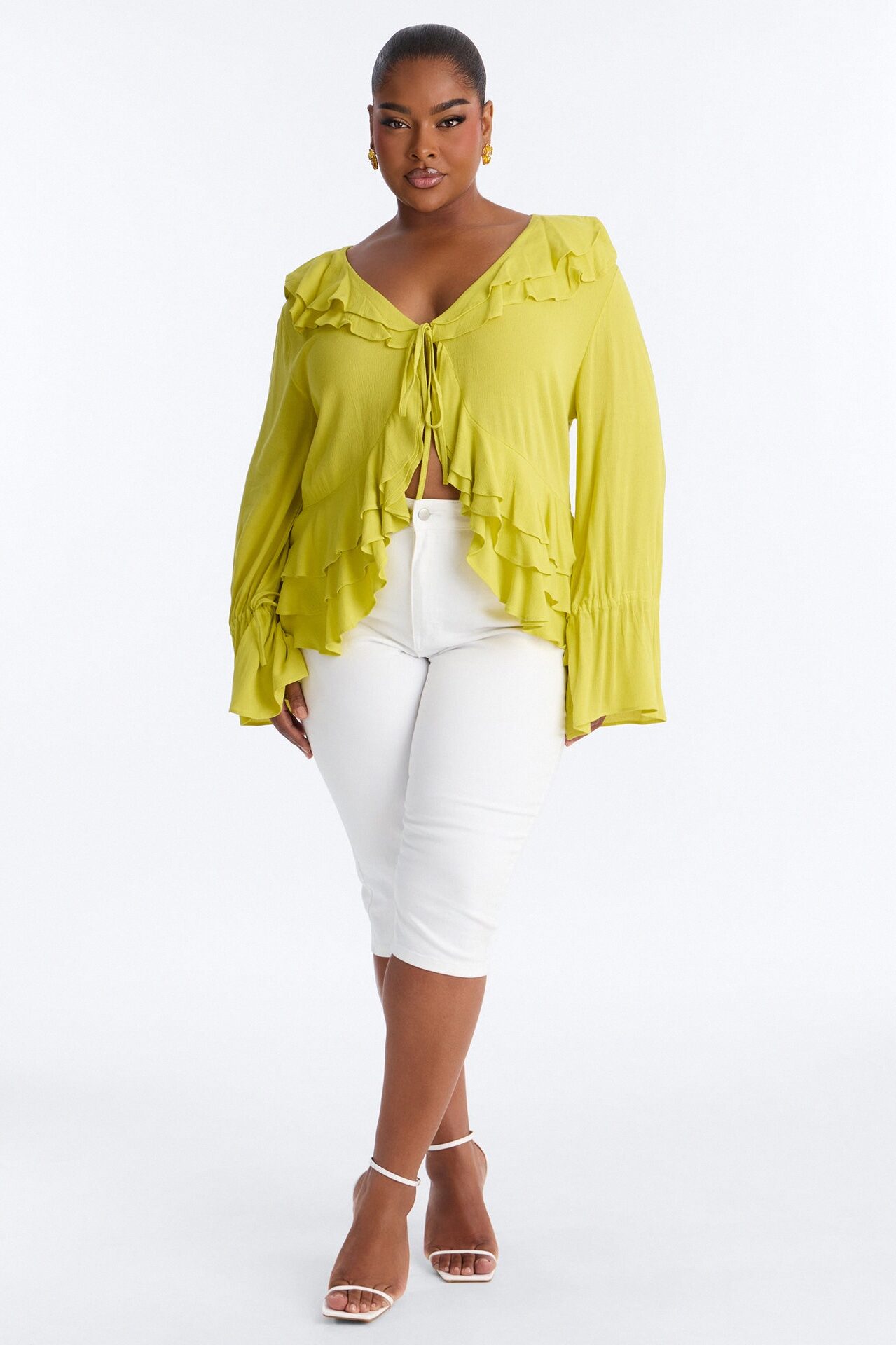 Summer Crush Ruffle Tie Front Flyaway Top - Chartreuse