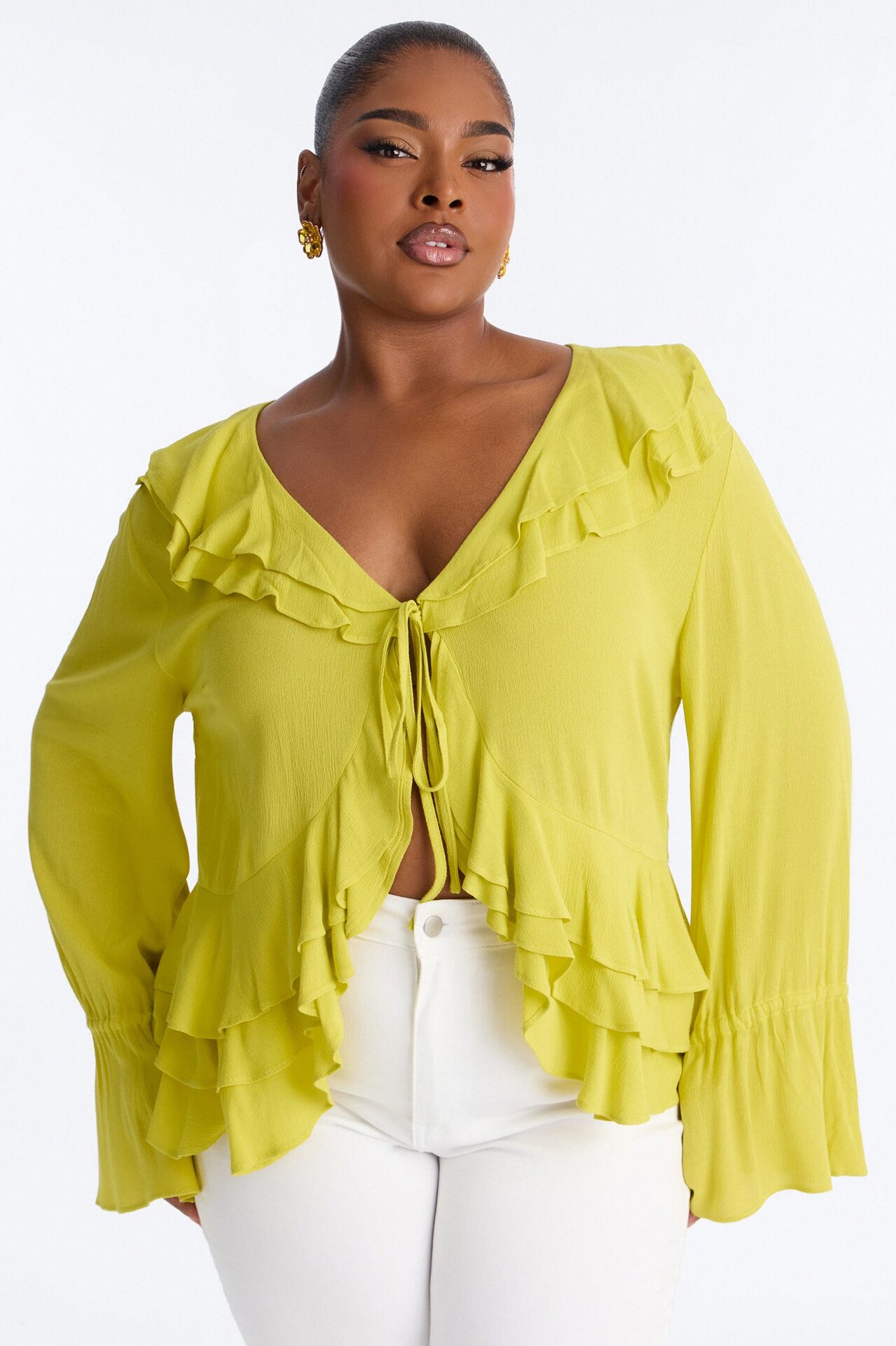 Summer Crush Ruffle Tie Front Flyaway Top - Chartreuse