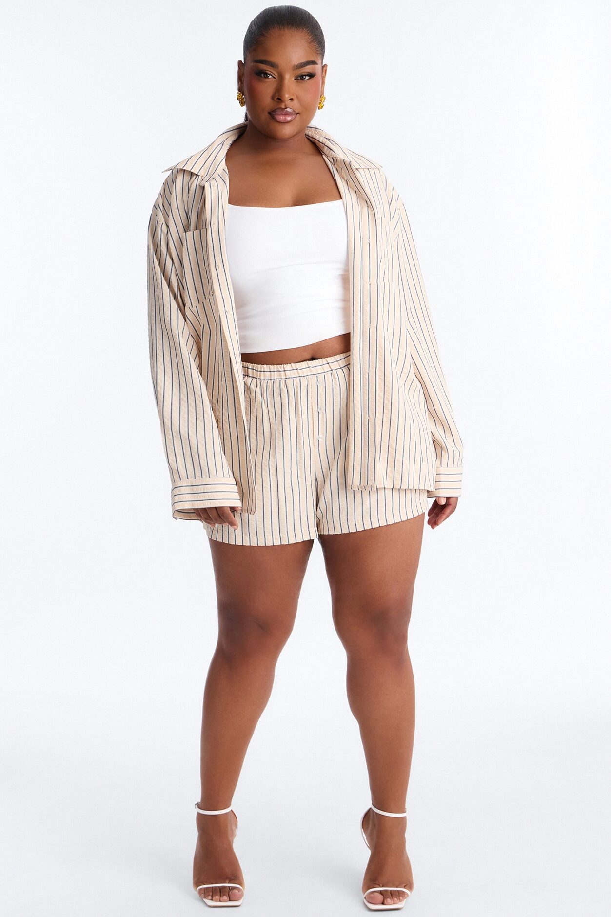 Aubrey Textured Striped Short Set - Yellow/combo