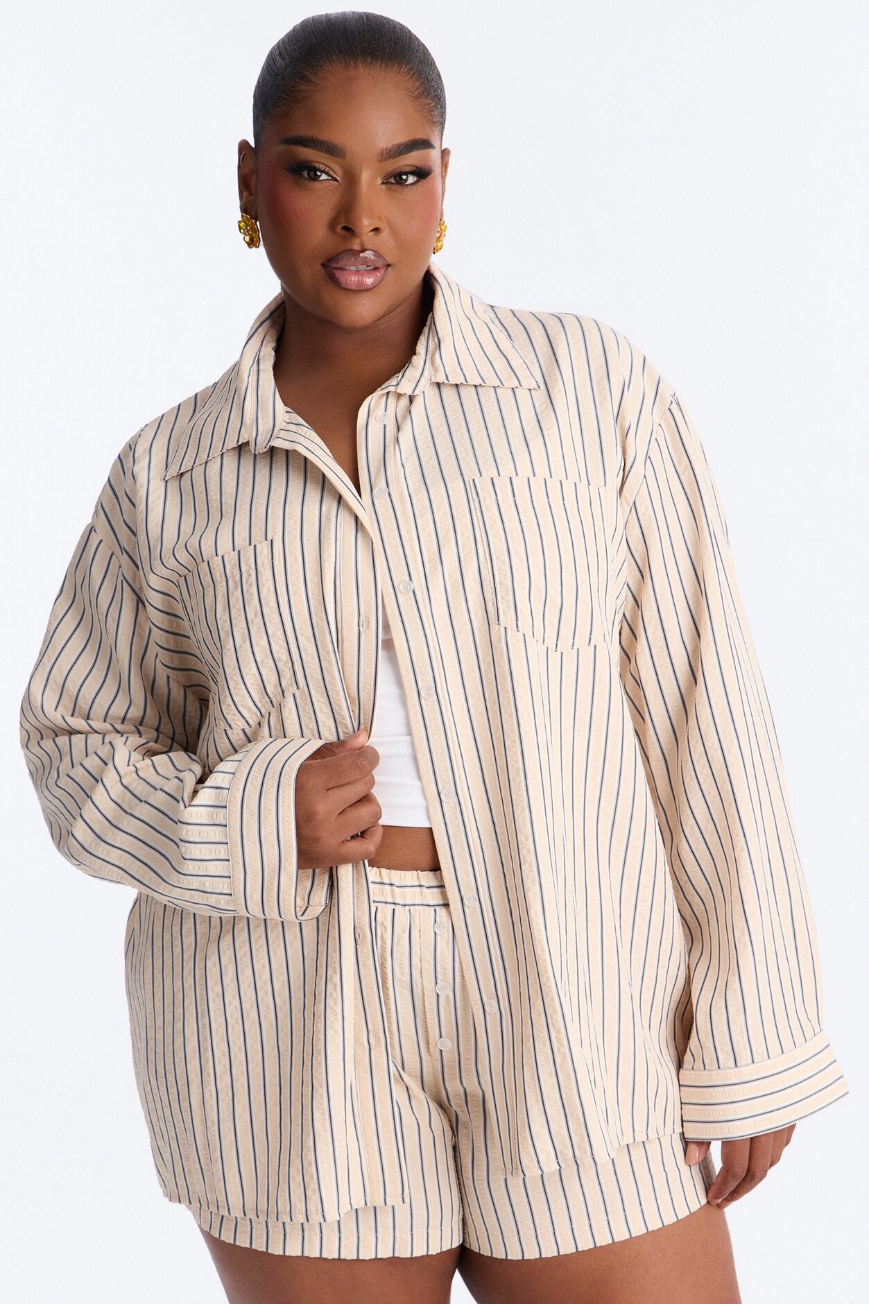 Aubrey Textured Striped Short Set - Yellow/combo