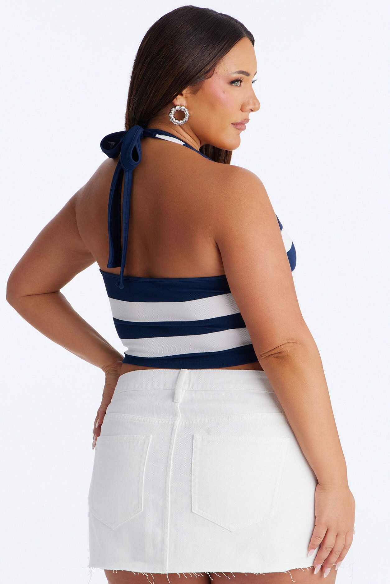 Harbor Babe Striped Scoop Neck Halter Top - Navy/combo