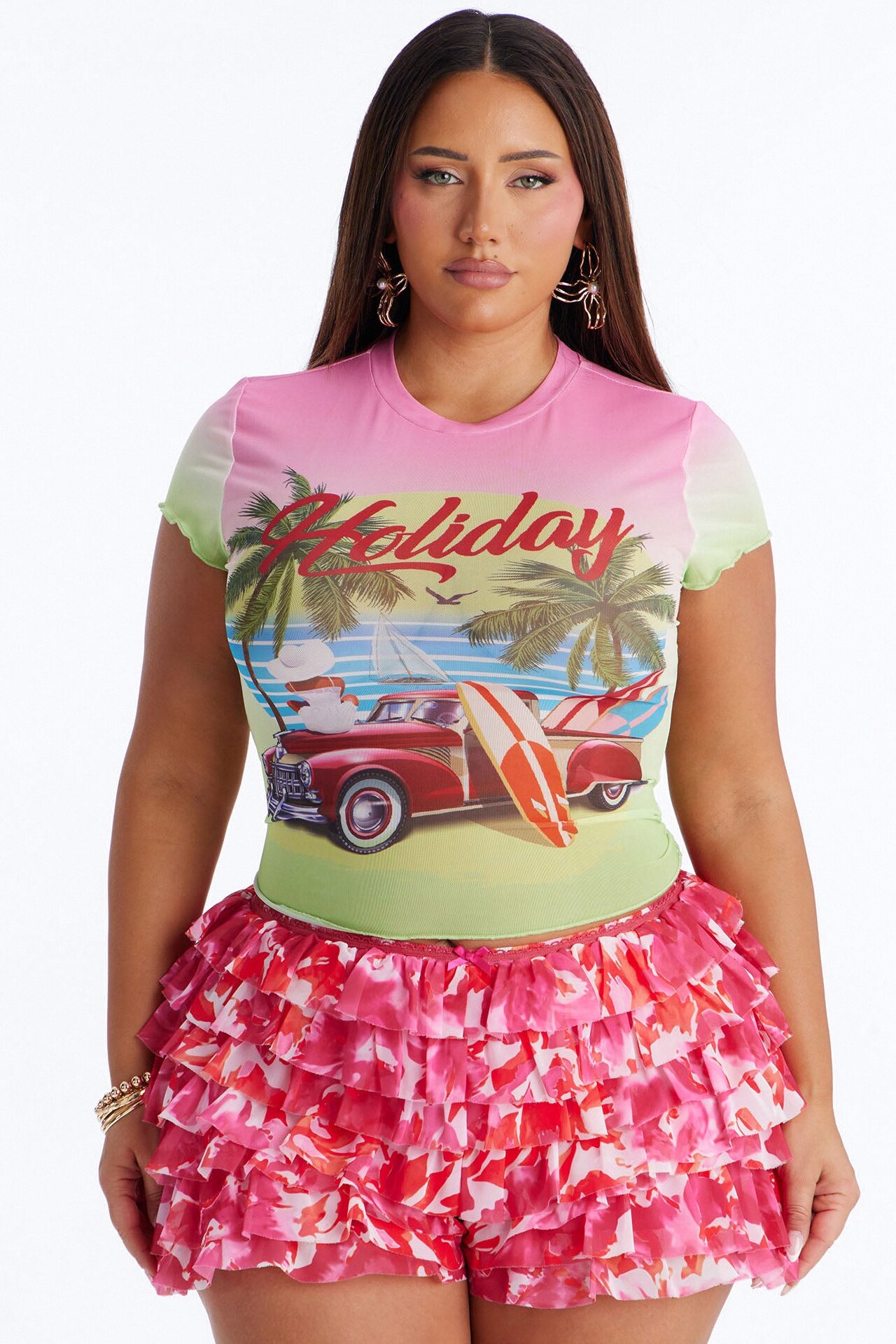 Cuba Havana Mesh Baby Tee - Pink/combo