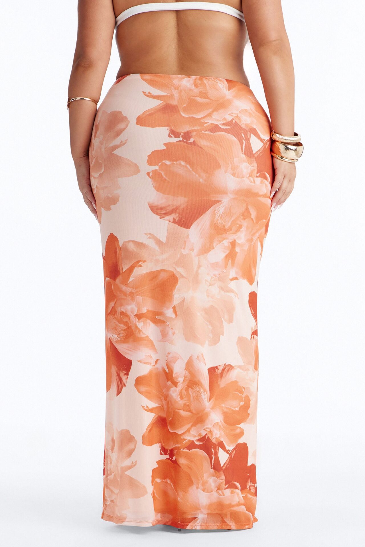 Midnight Bloom Mesh Maxi Skirt - Orange/combo
