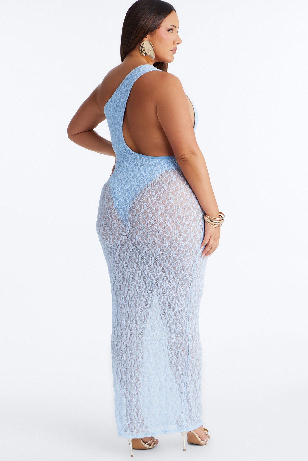 High Energy Sheer Lace Maxi Dress - Light Blue