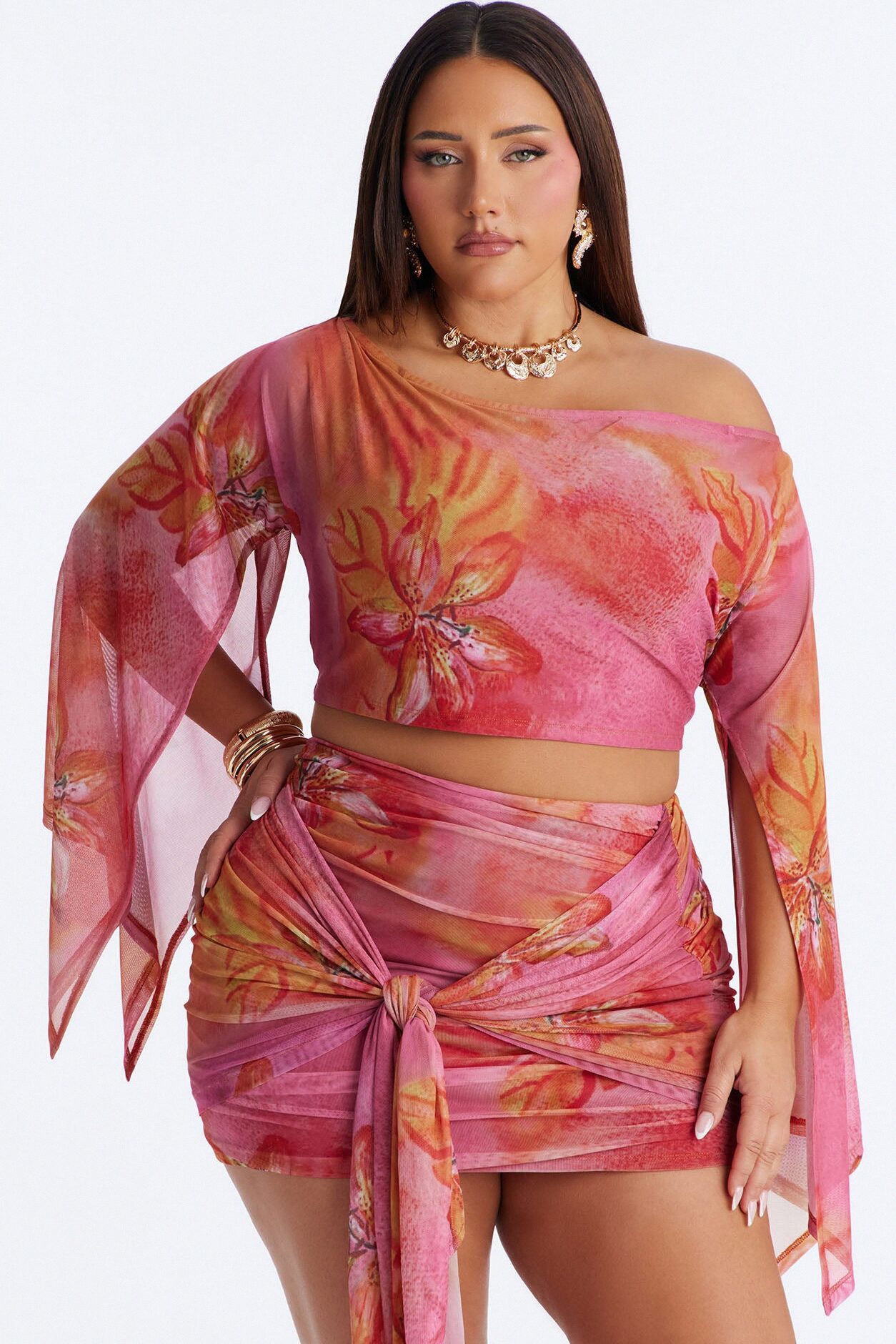 Tropic Tease Mesh Skirt Set - Pink