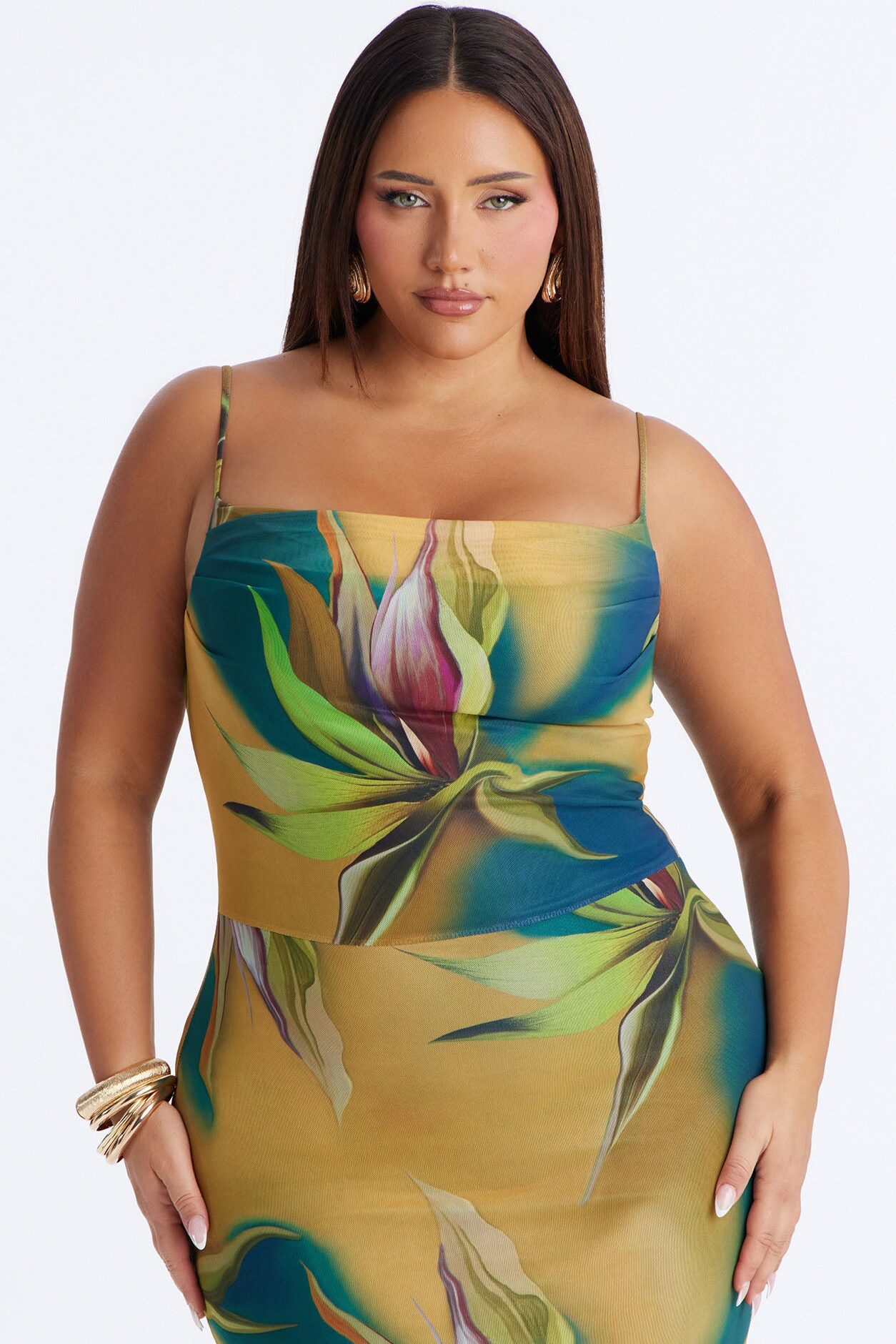 Rio Tropical Mesh Maxi Dress - Teal/combo