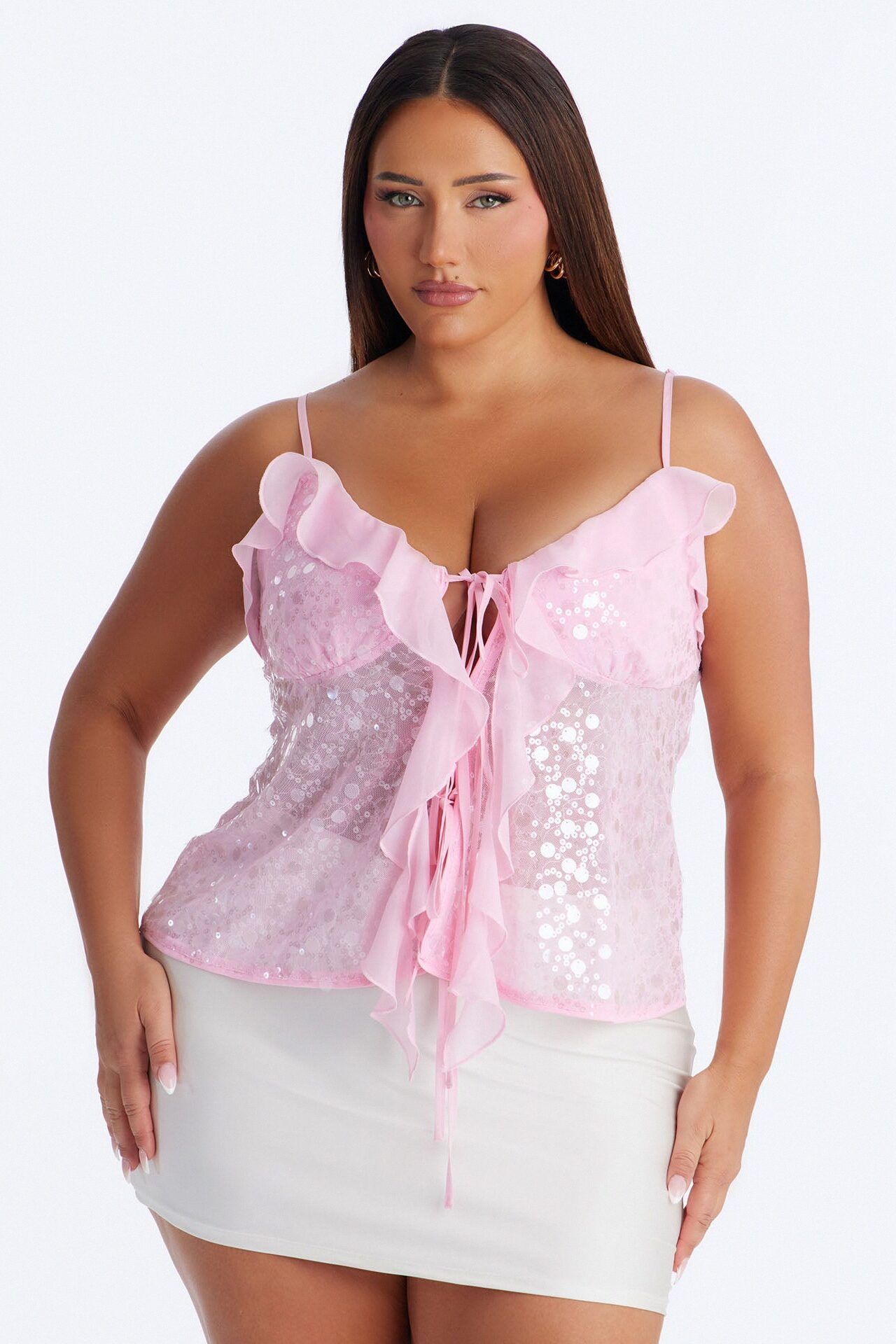 Sparkle Now Sleep Later Ruffle Sequin Flyaway Top - Pink