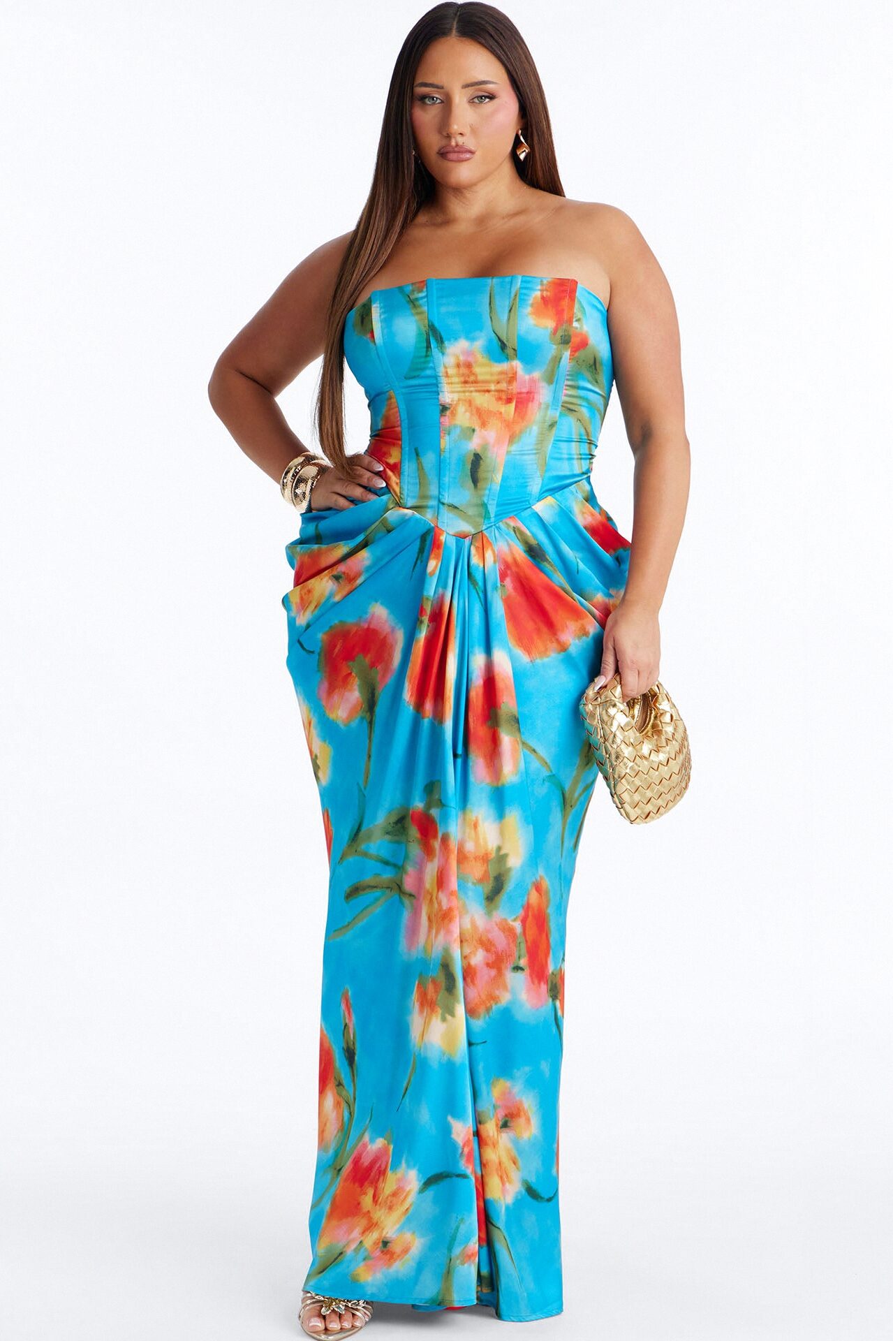 Nylah Corset Tie Dye Satin Maxi Dress - Blue/combo