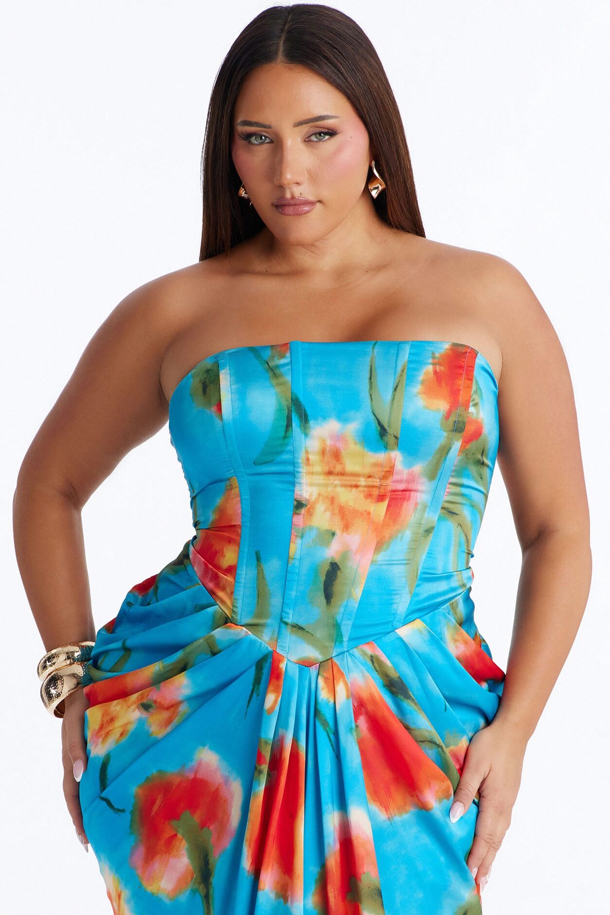 Nylah Corset Tie Dye Satin Maxi Dress - Blue/combo
