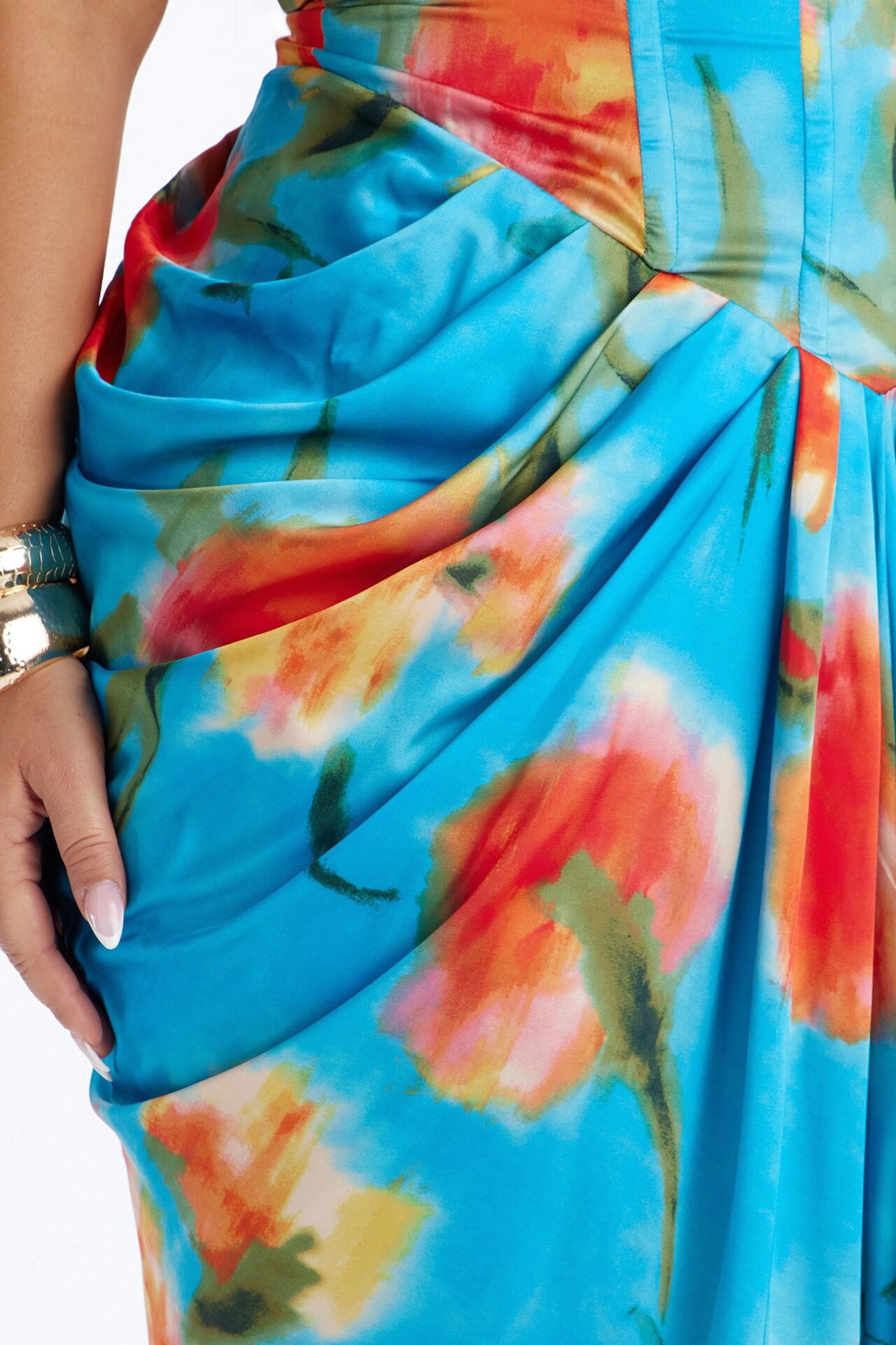 Nylah Corset Tie Dye Satin Maxi Dress - Blue/combo