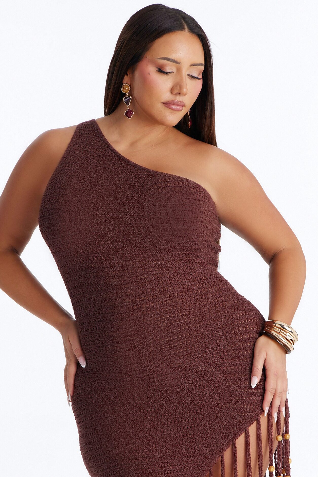 Vacation Vixen Fringe Crochet Maxi Dress - Brown