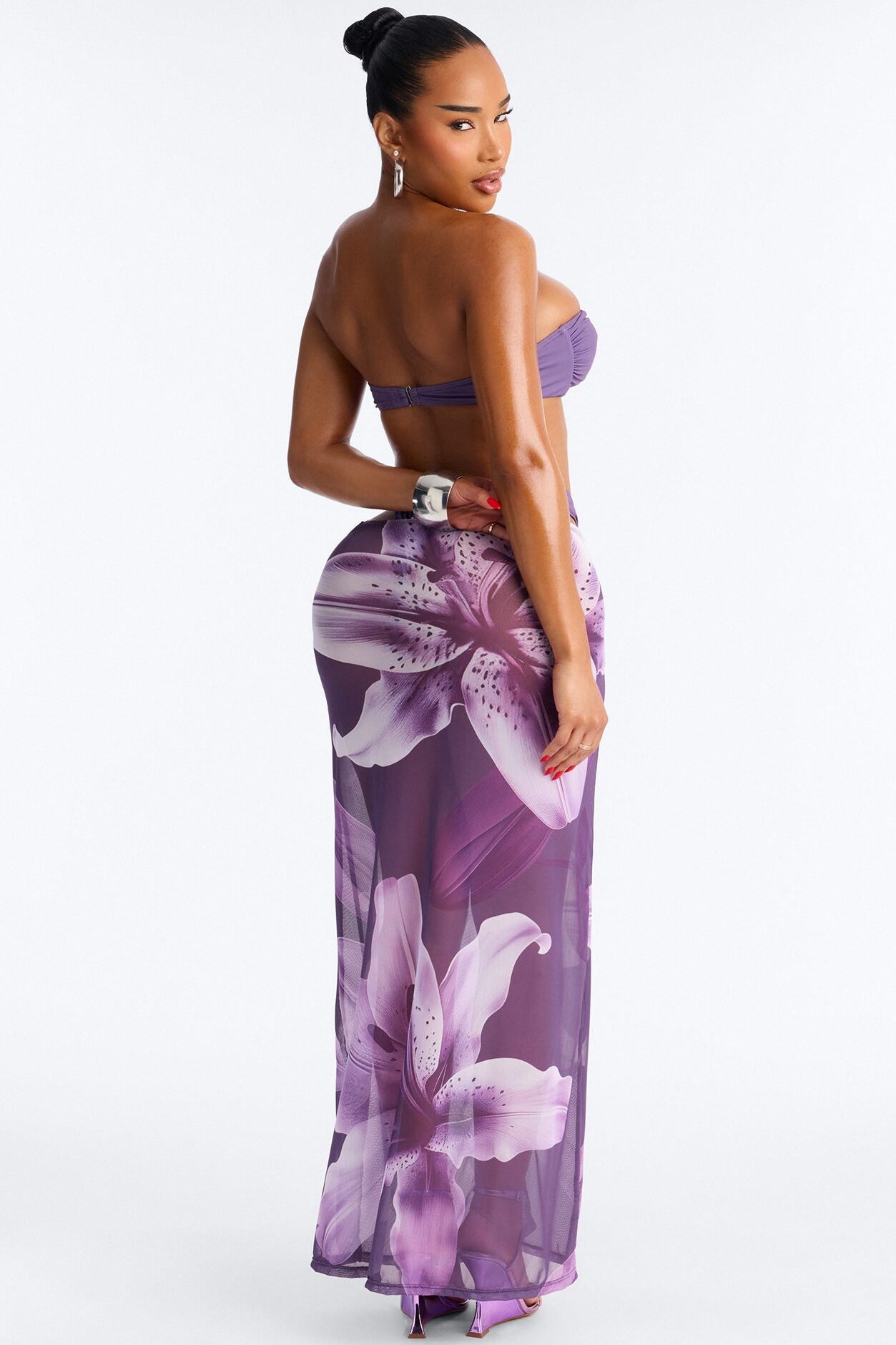 Don't Bother 3 Piece Strapless Bikini & Cover Up Maxi Skirt Sunsuit - Purple