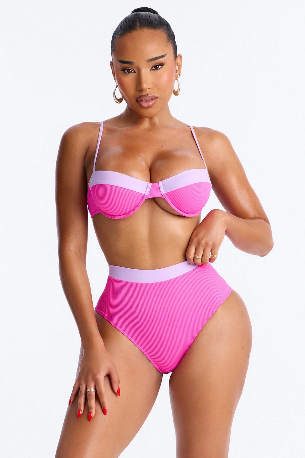 Catching Waves & Baes 2 Piece Bra Cup Bikini Set - Fuchsia/combo