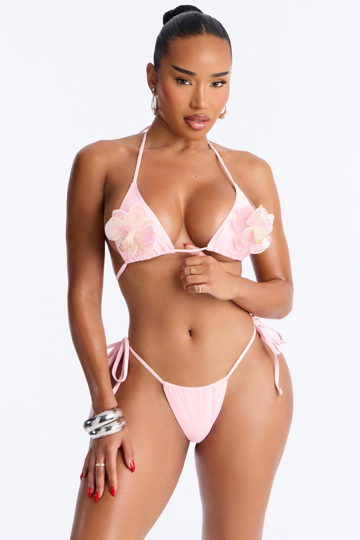 Amara Floral Applique 2 Piece Bikini Set - Pink