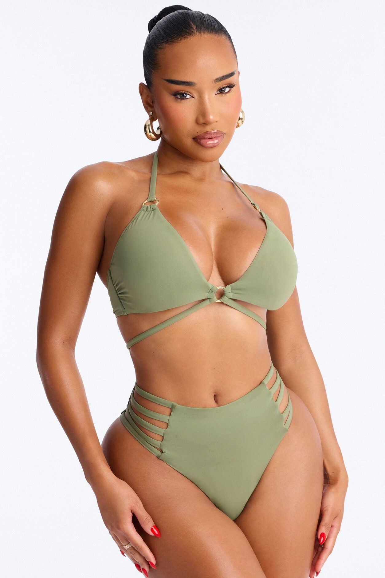 Caught In The Tide 2 Piece Bralette Strappy Bikini Set - Green
