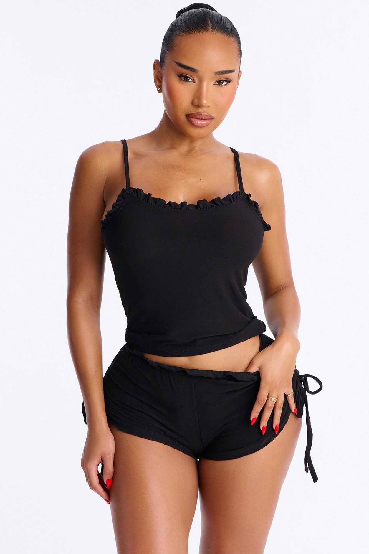 Kiss Goodnight Ruched Cami PJ Short Set - Black