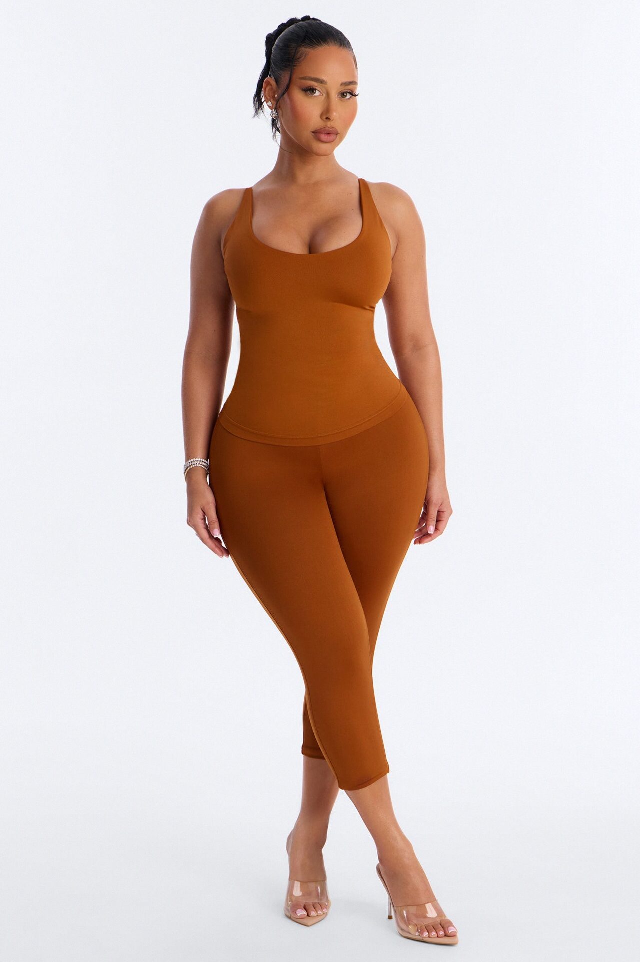 Seamless Smooth Double Lined Scoop Neck Cami Top - Copper
