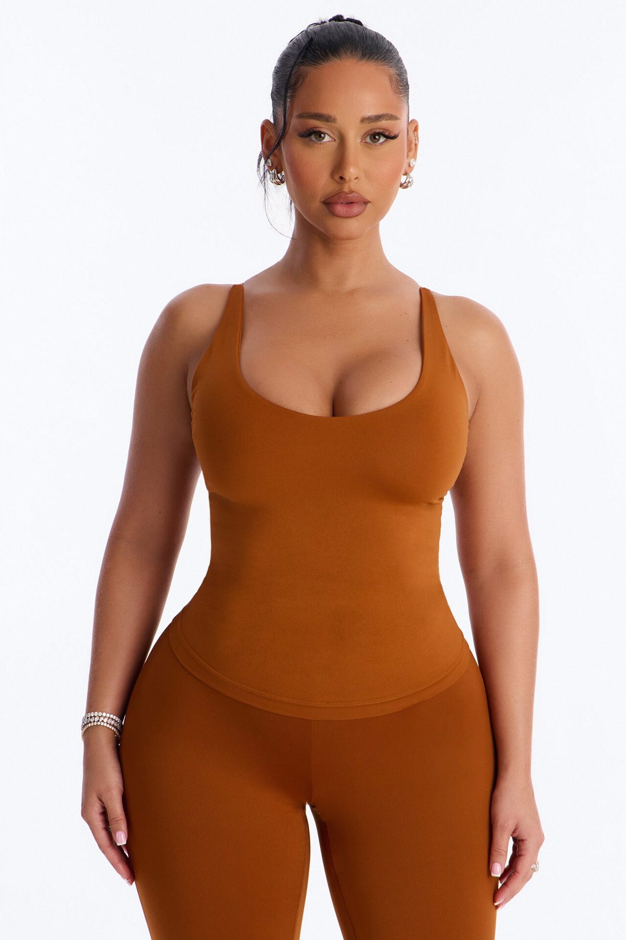 Seamless Smooth Double Lined Scoop Neck Cami Top - Copper