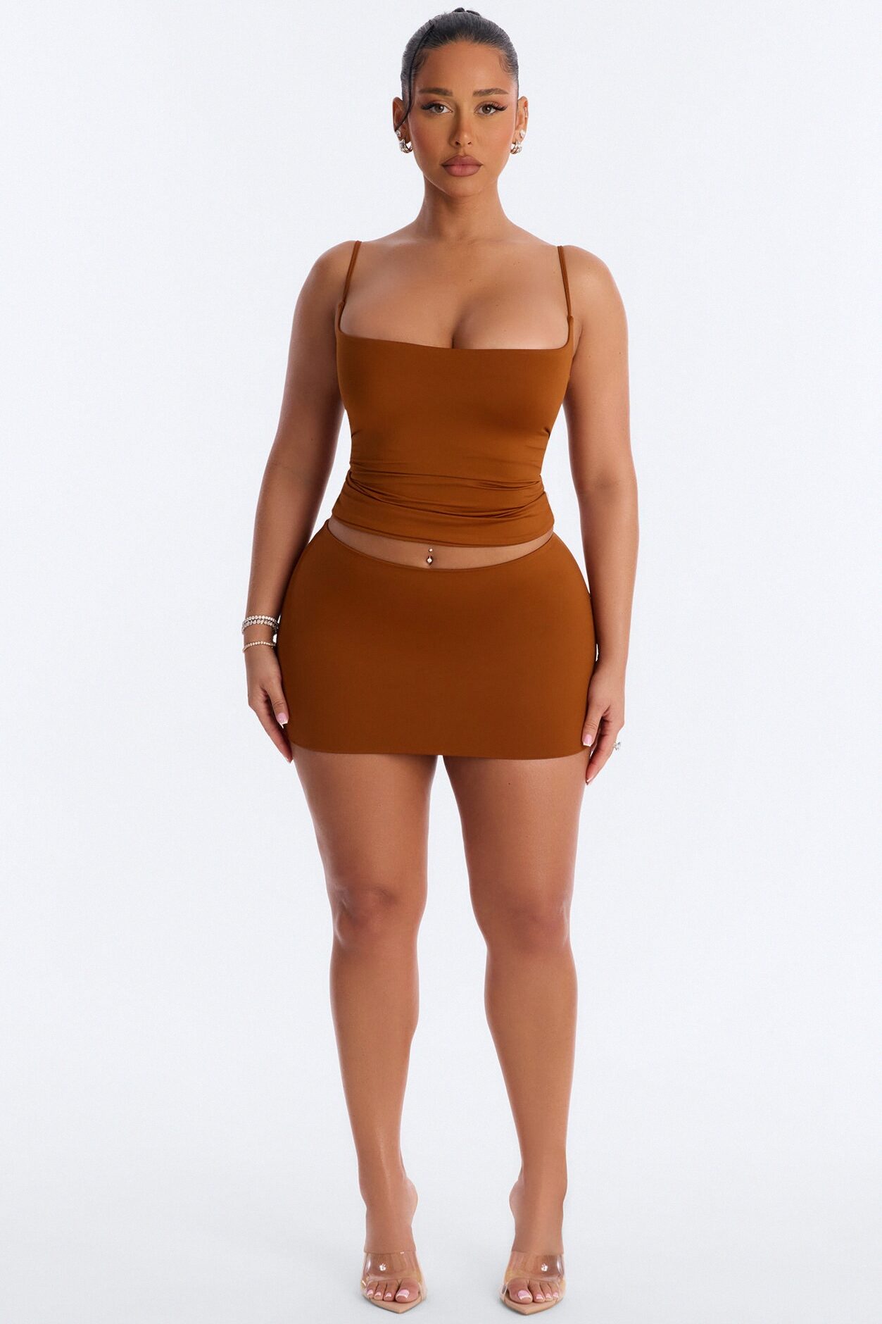 Contour Double Lined Mini Skirt - Copper