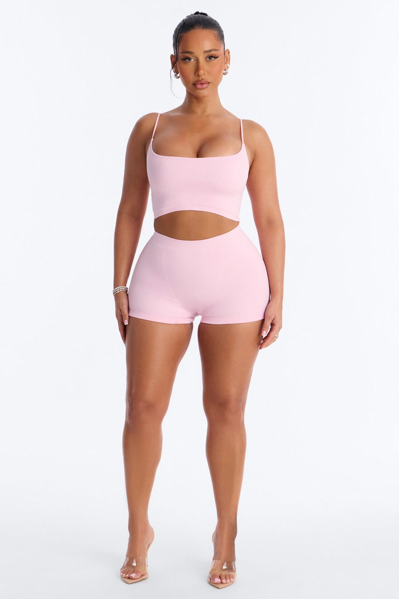 Seamless Smooth Base Layer Double Lined Cami Crop Top - Light Pink