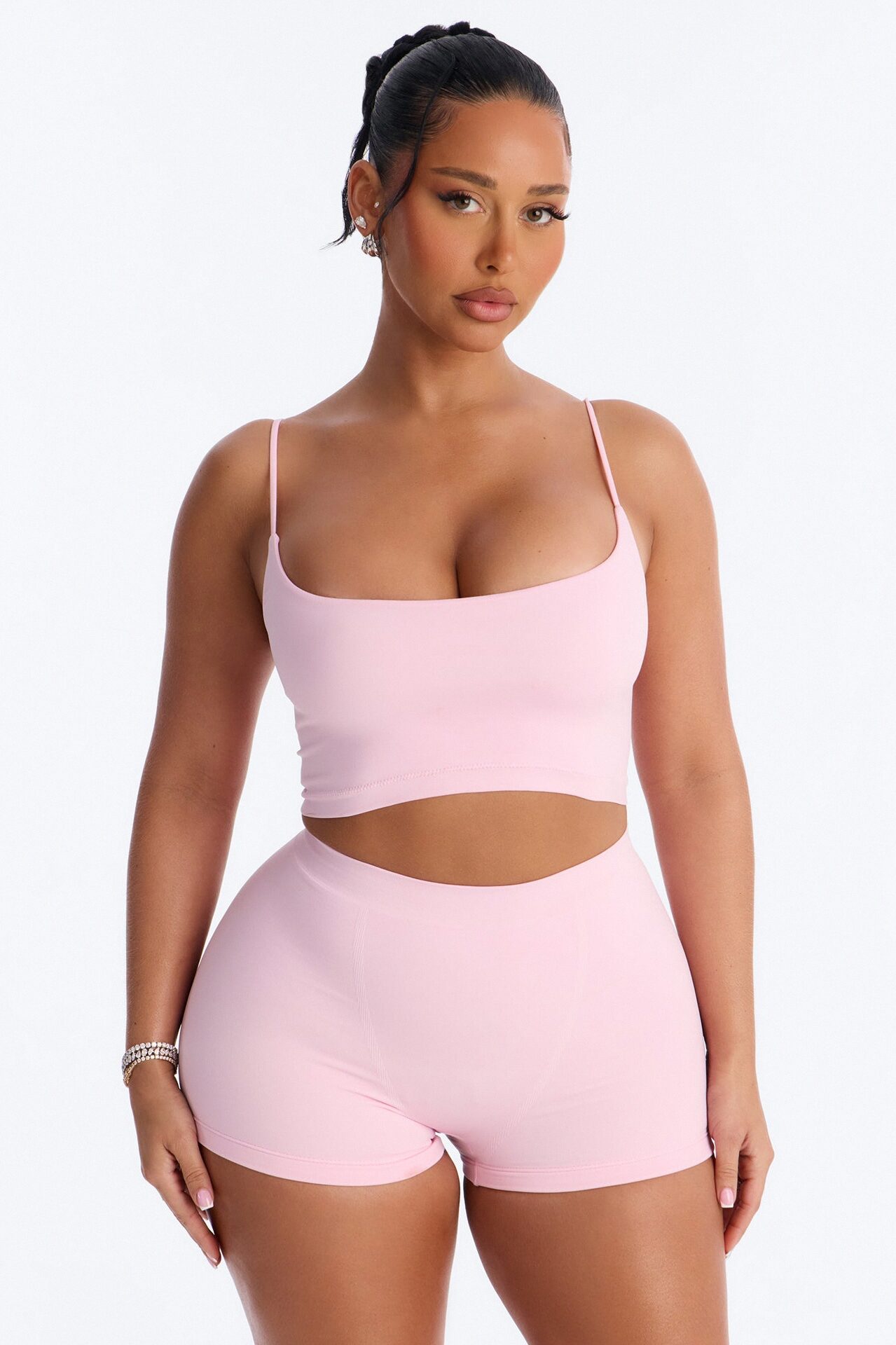 Seamless Smooth Base Layer Double Lined Cami Crop Top - Light Pink