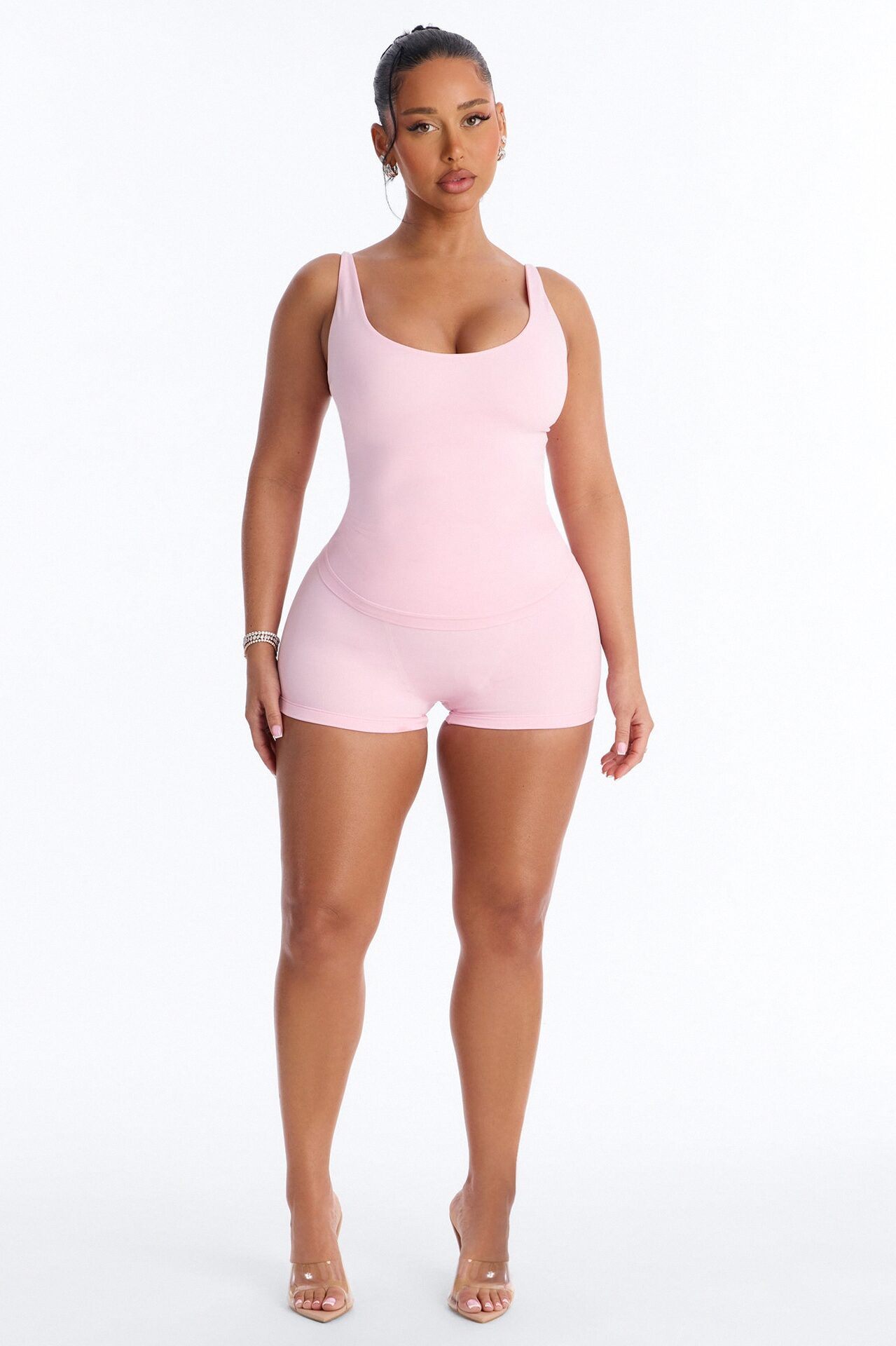 Seamless Smooth Double Lined Scoop Neck Cami Top - Light Pink