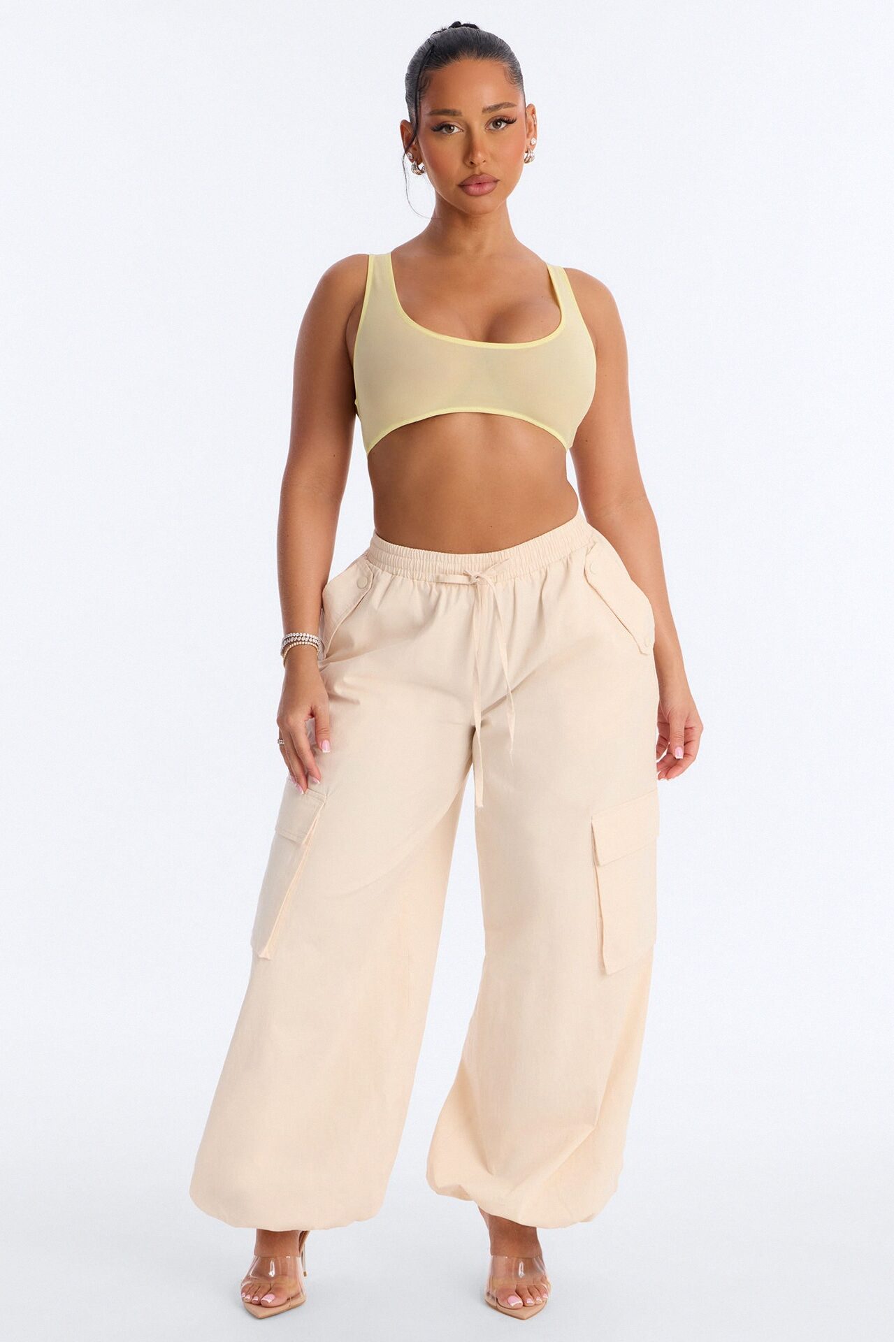 Power Mesh Racerback Bra Top - Yellow