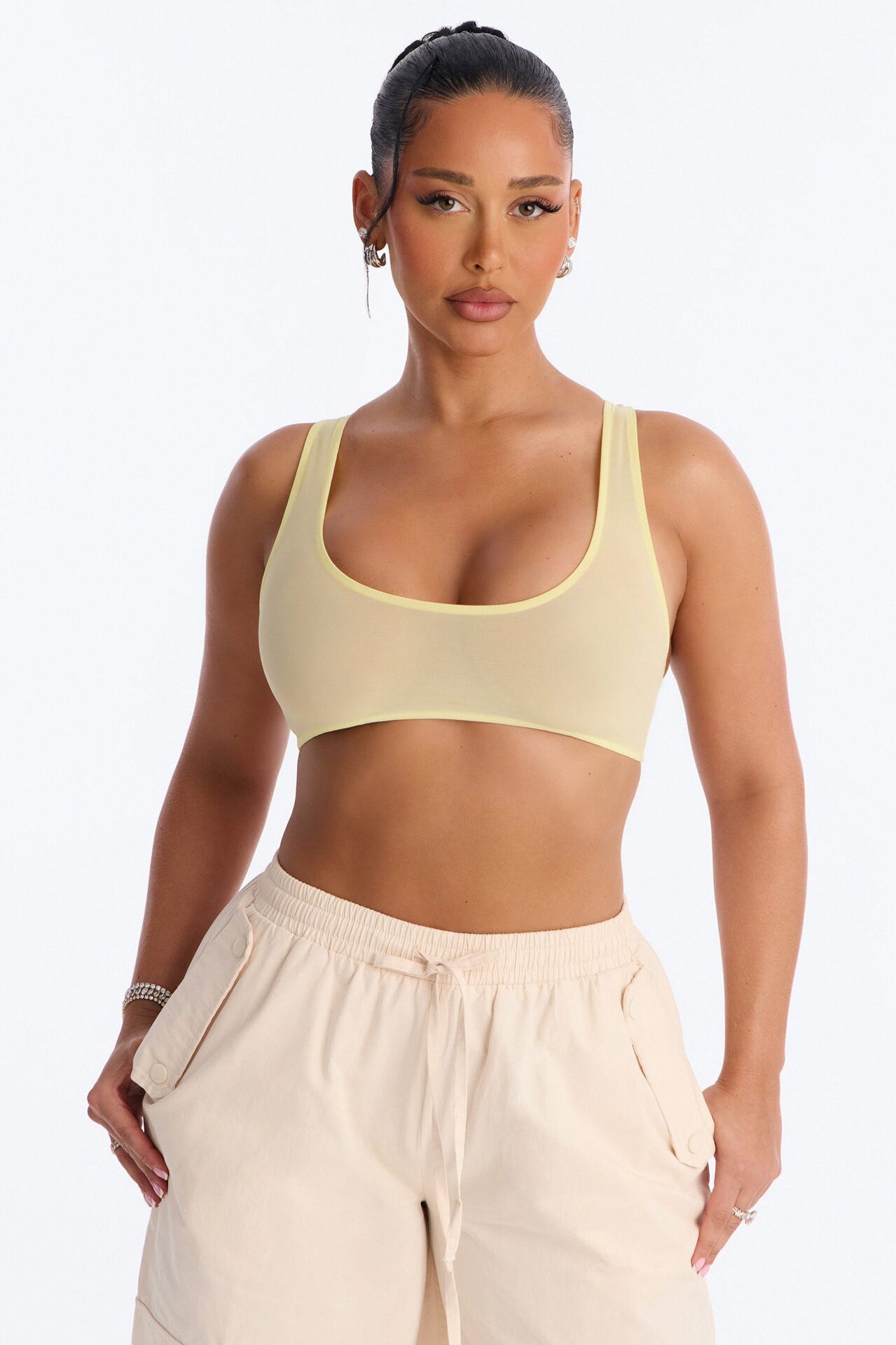 Power Mesh Racerback Bra Top - Yellow