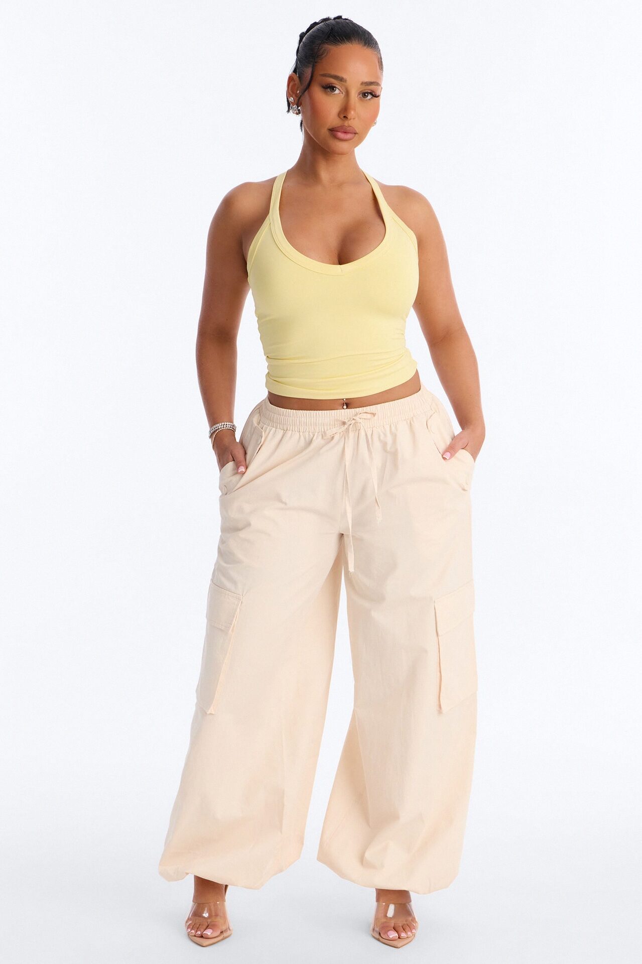 Contour Double Lined V Neck Tank Top - Yellow