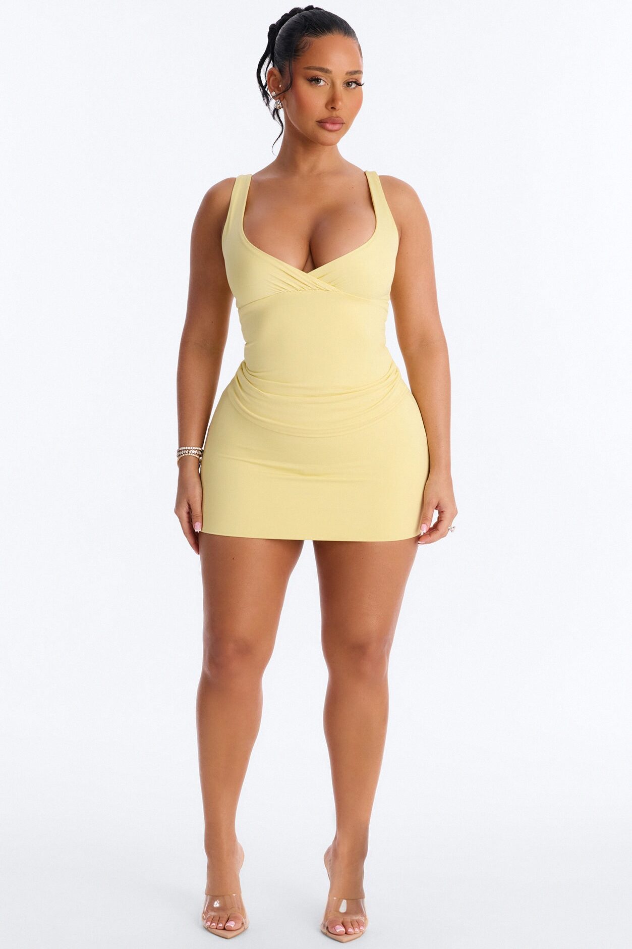 Contour Double Lined Surplice Scoop Neck Tank Top - Yellow