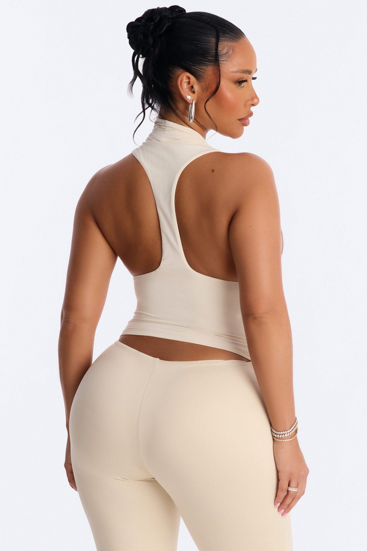 Second Skin Double Lined Mock Neck Racerback Top - Bone