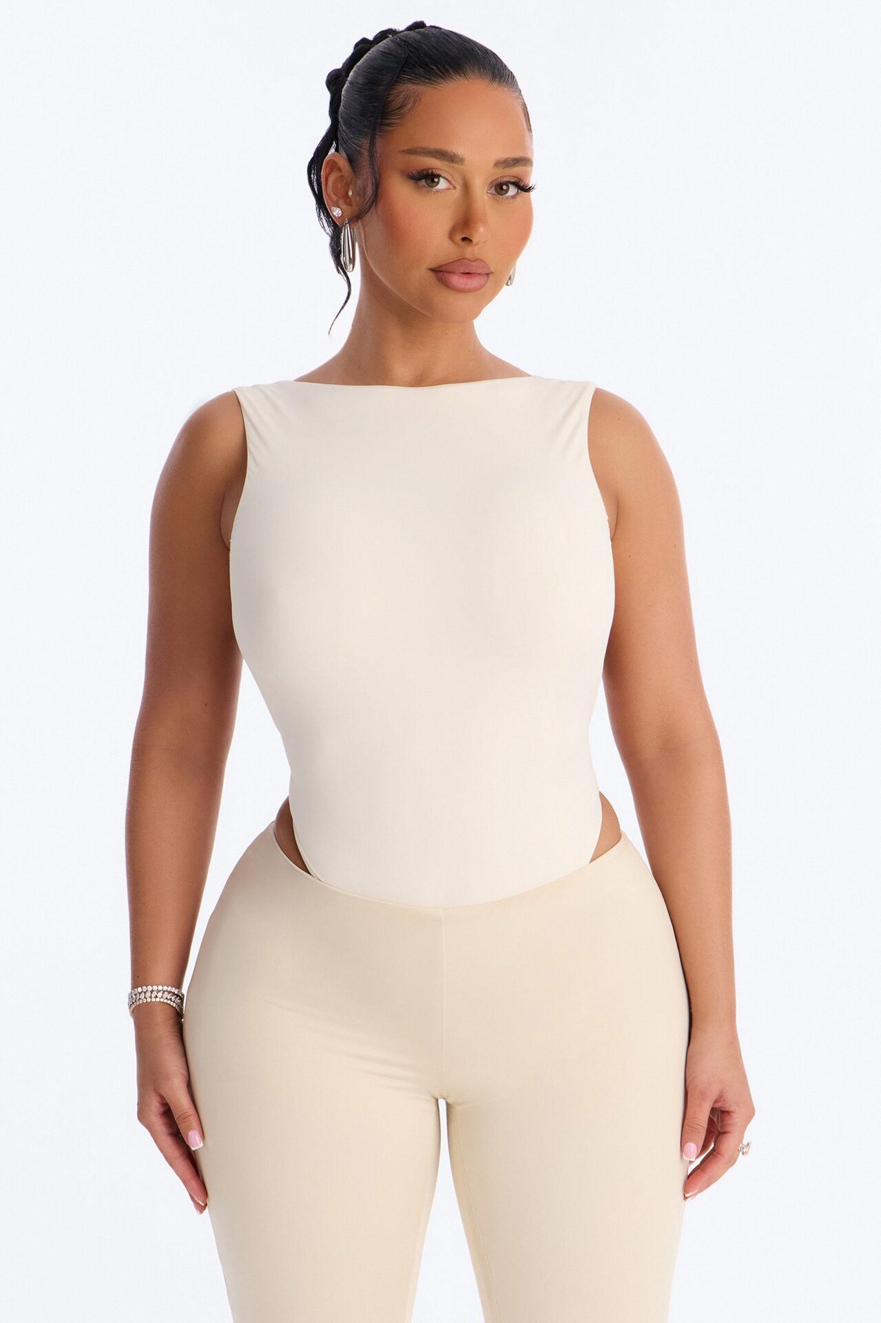 Second Skin Double Lined Backless Bodysuit - Bone