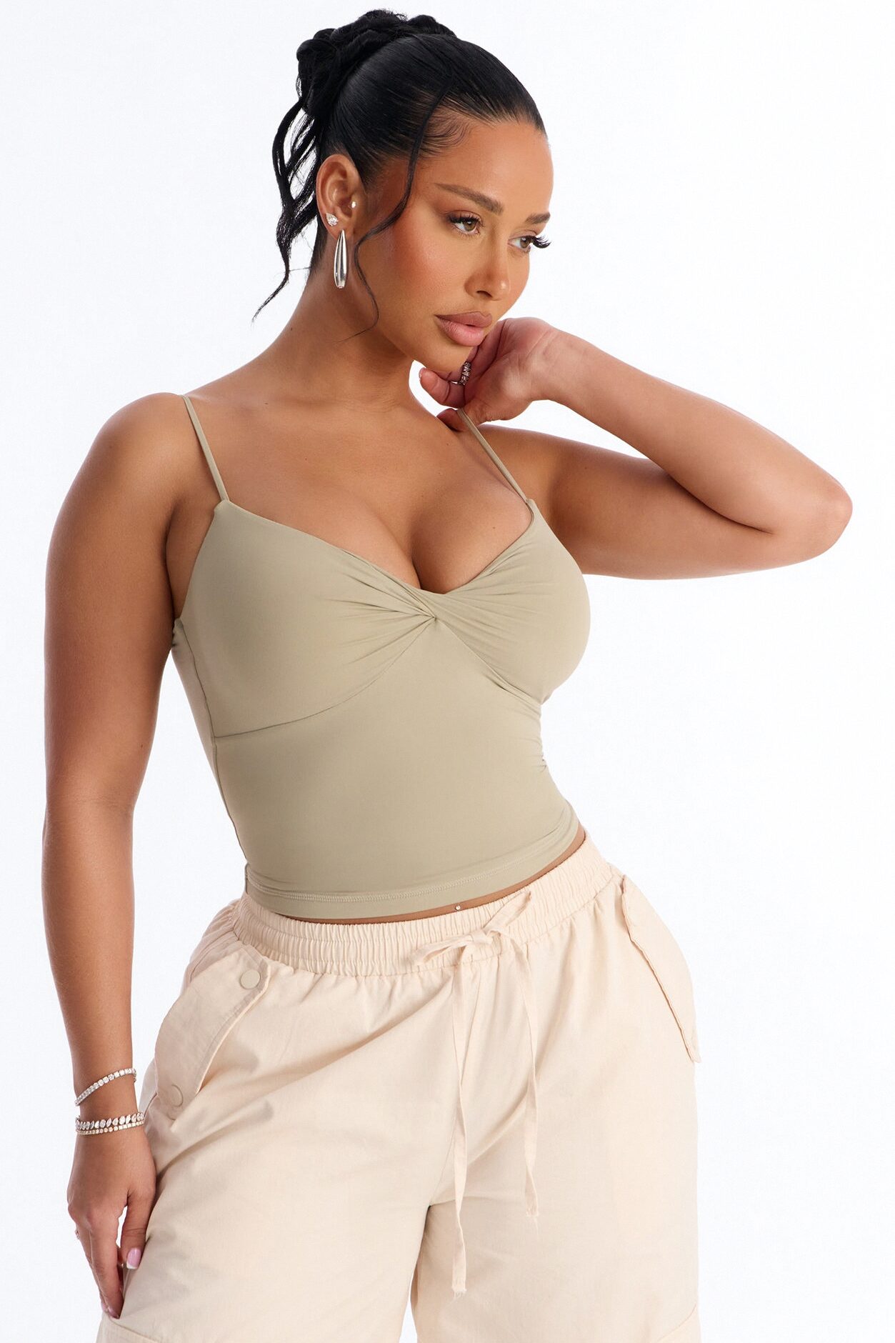 Second Skin Double Lined Twist Cami - Olive