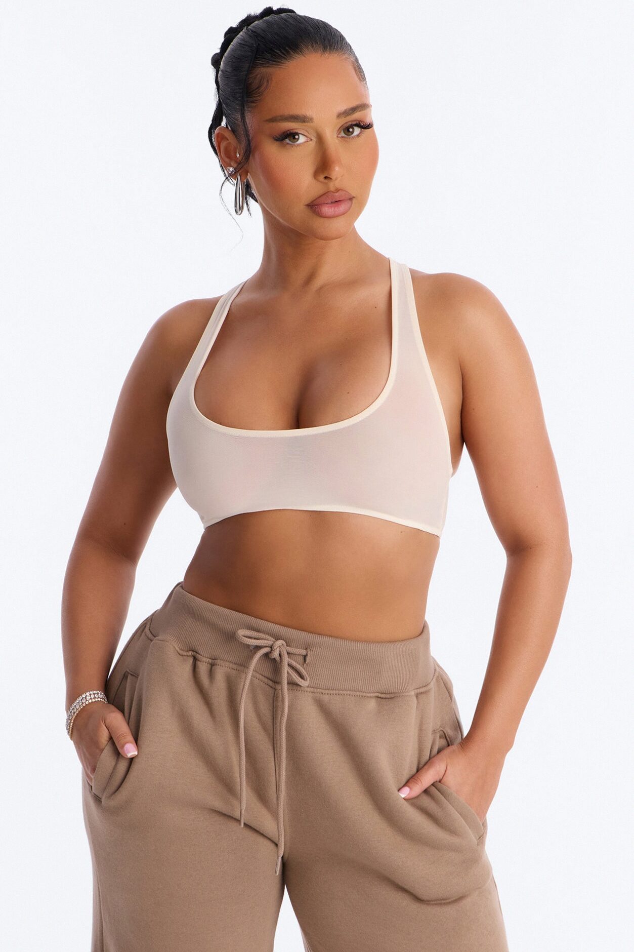 Power Mesh Racerback Bra Top - Bone