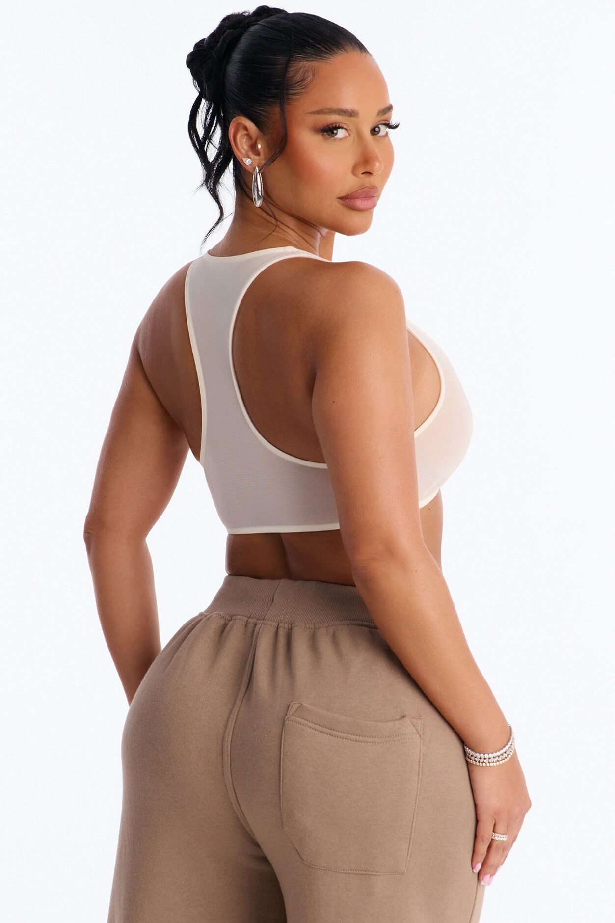 Power Mesh Racerback Bra Top - Bone
