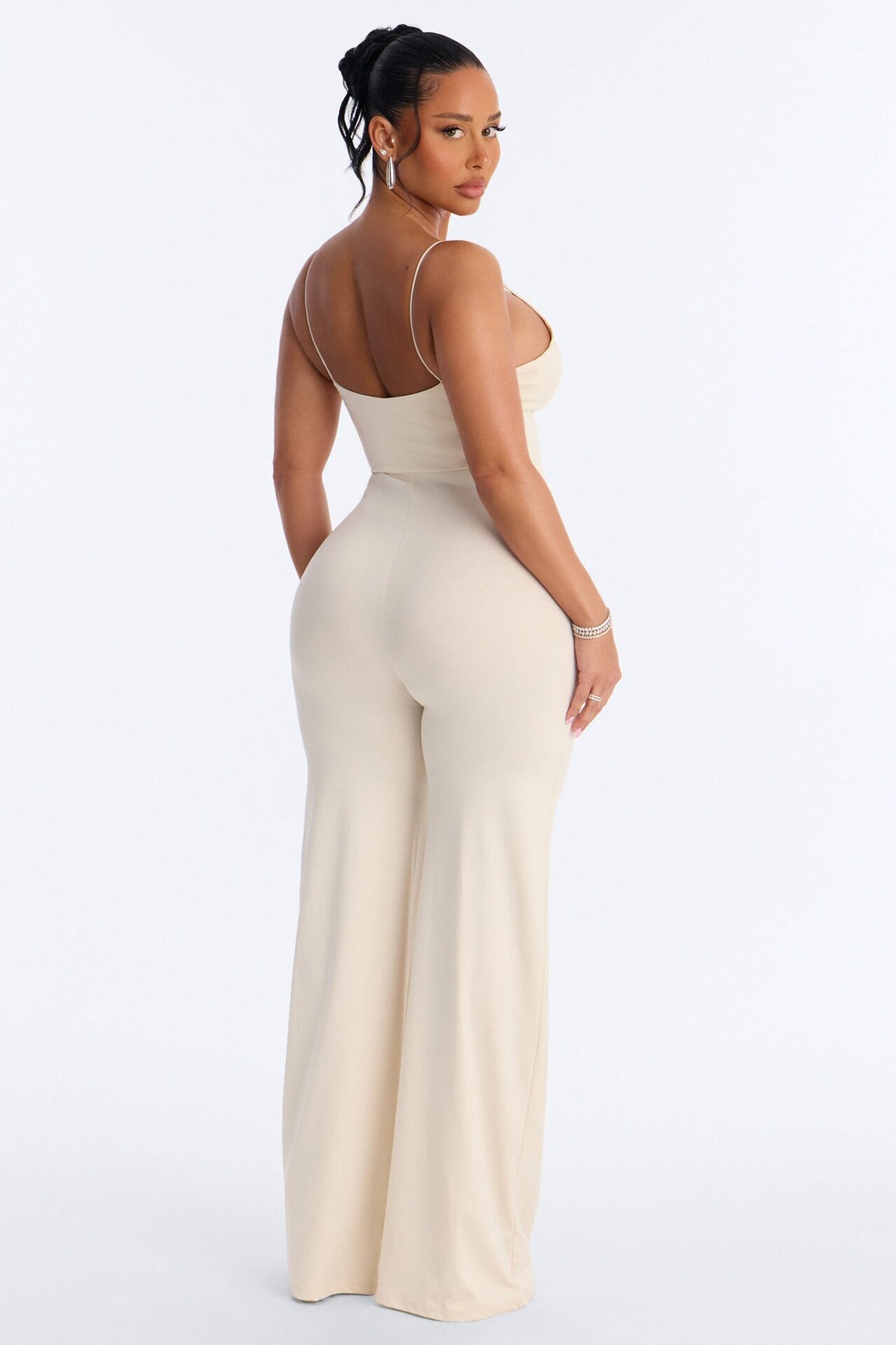 Contour Double Lined Spaghetti Strap Scoop Neck Jumpsuit - Bone