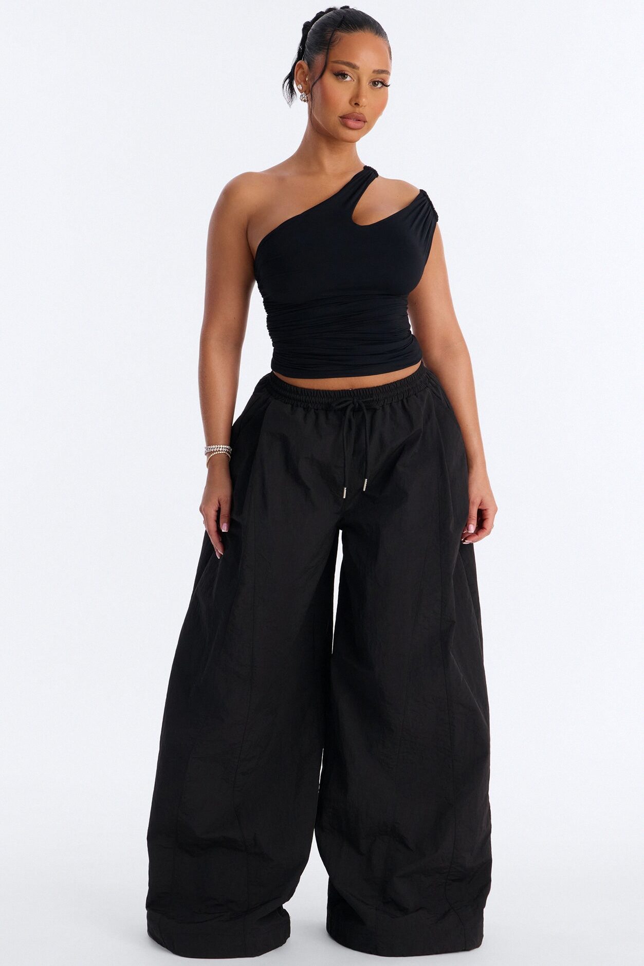 Second Skin Double Lined Cut Out One Shoulder Sleeveless Top - Black