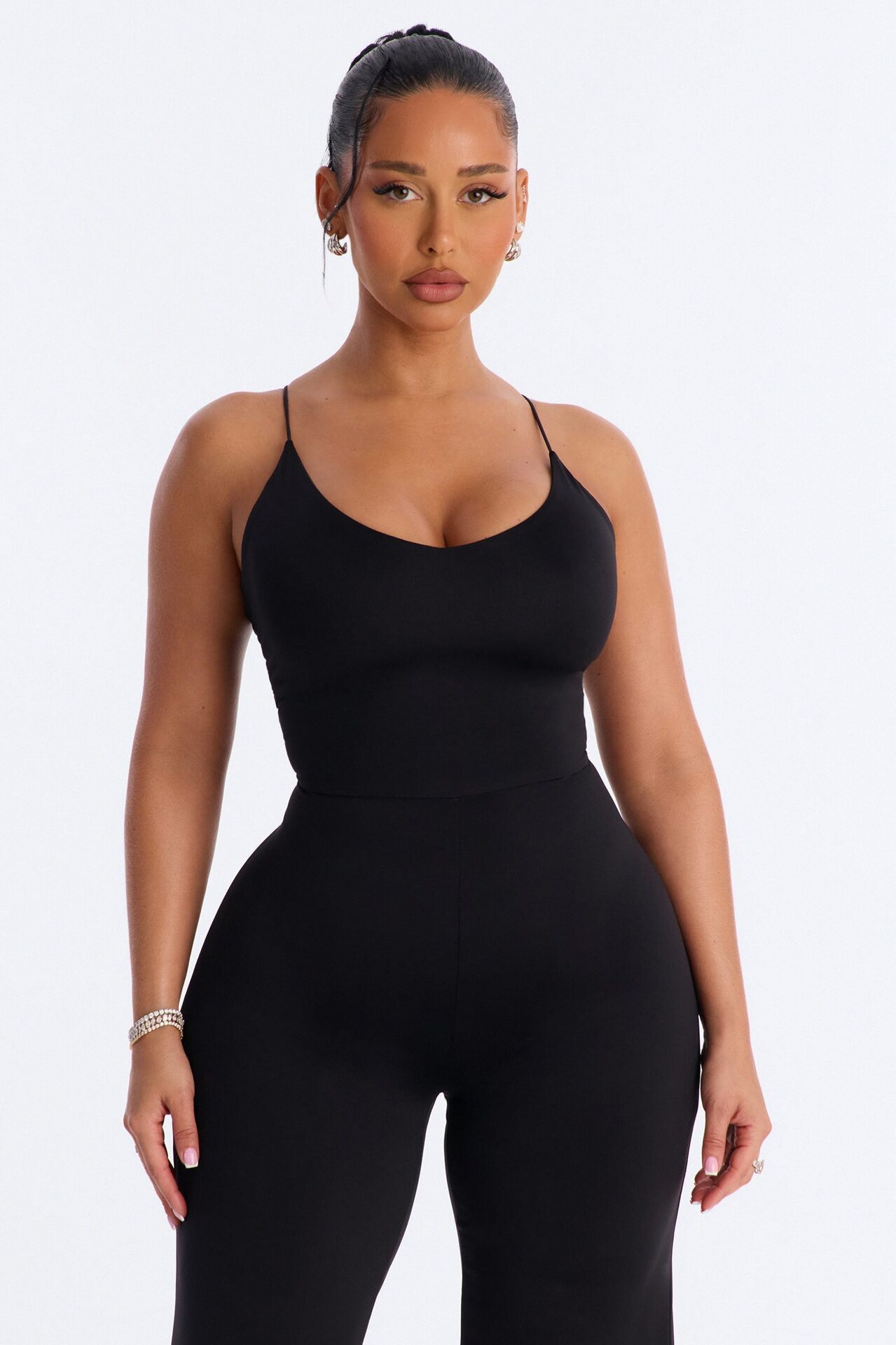 Contour Double Lined Spaghetti Strap Scoop Neck Jumpsuit - Black